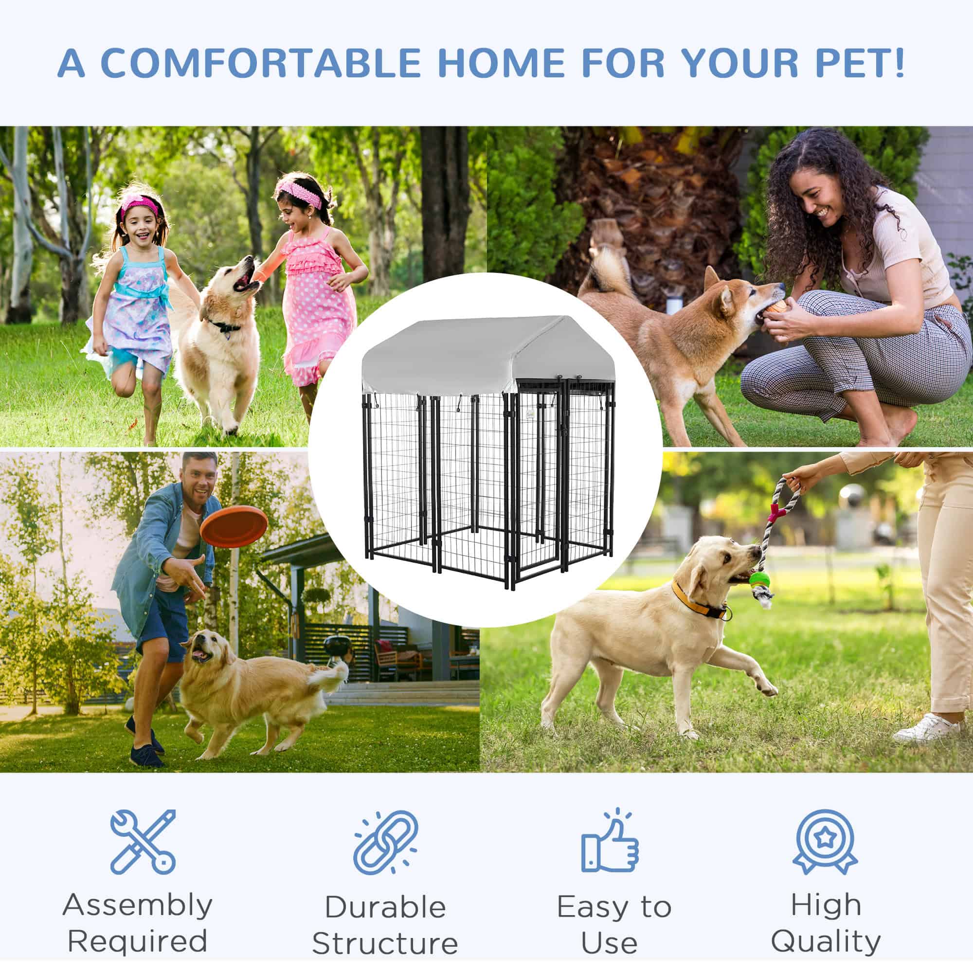 Outdoor Dog Kennel with Waterproof UV-Resistant Cover, 4 x 4 x 4.5 ft - Image 7