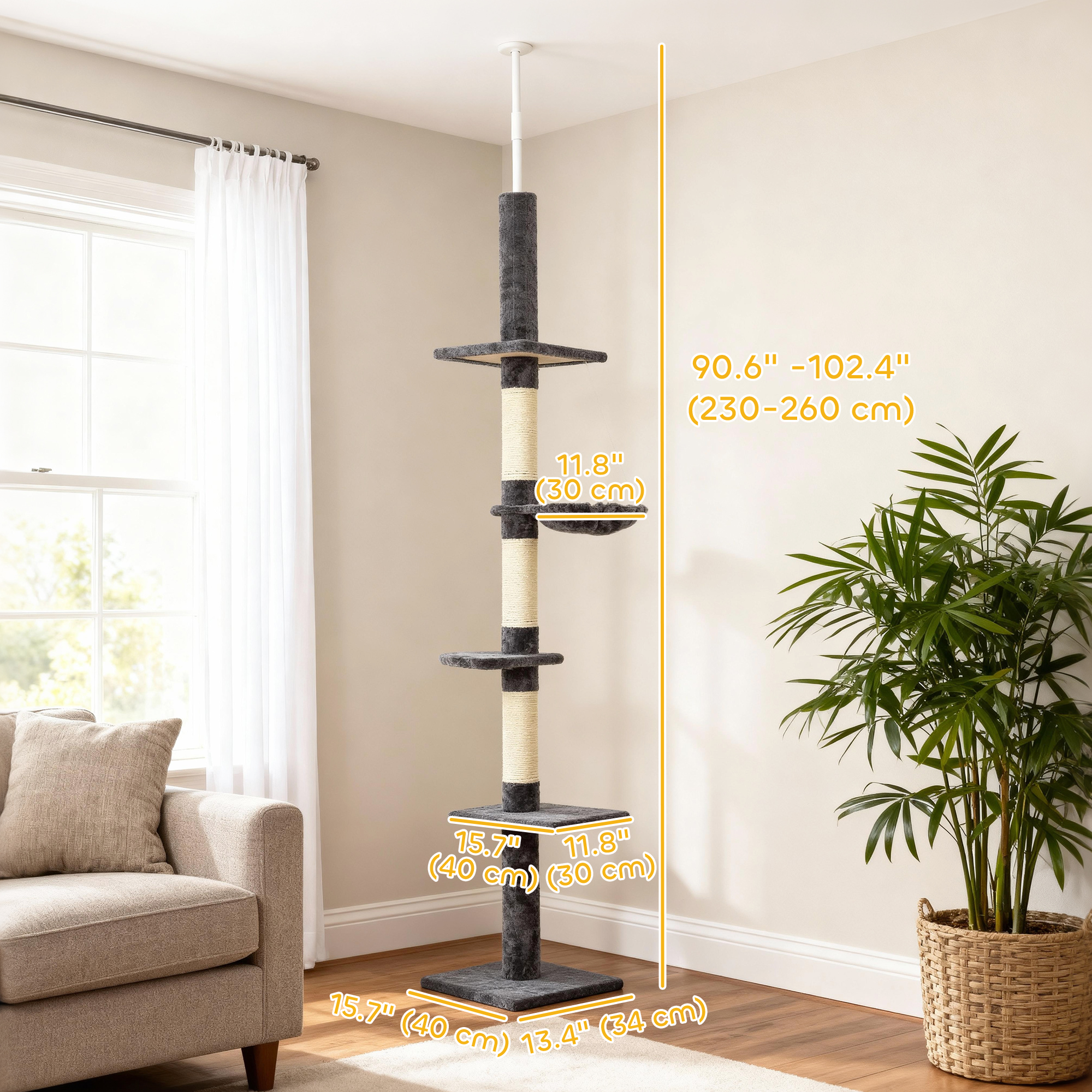 8.5ft Cat Climbing Tree 5-Tier Kitty Activity Center with Scratching Post Dark Grey