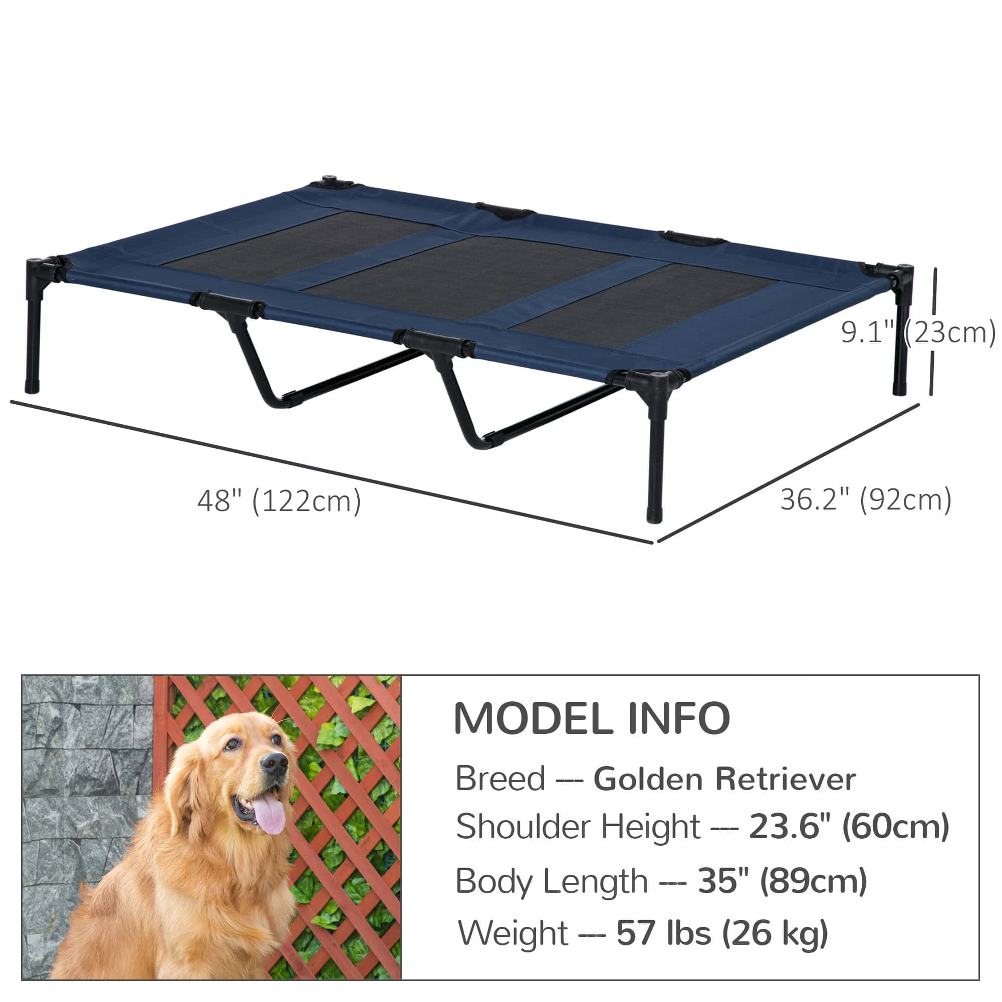 48" X 36" X 9" Elevated Pet Bed with Carrying Bag, Dark Blue - Image 3