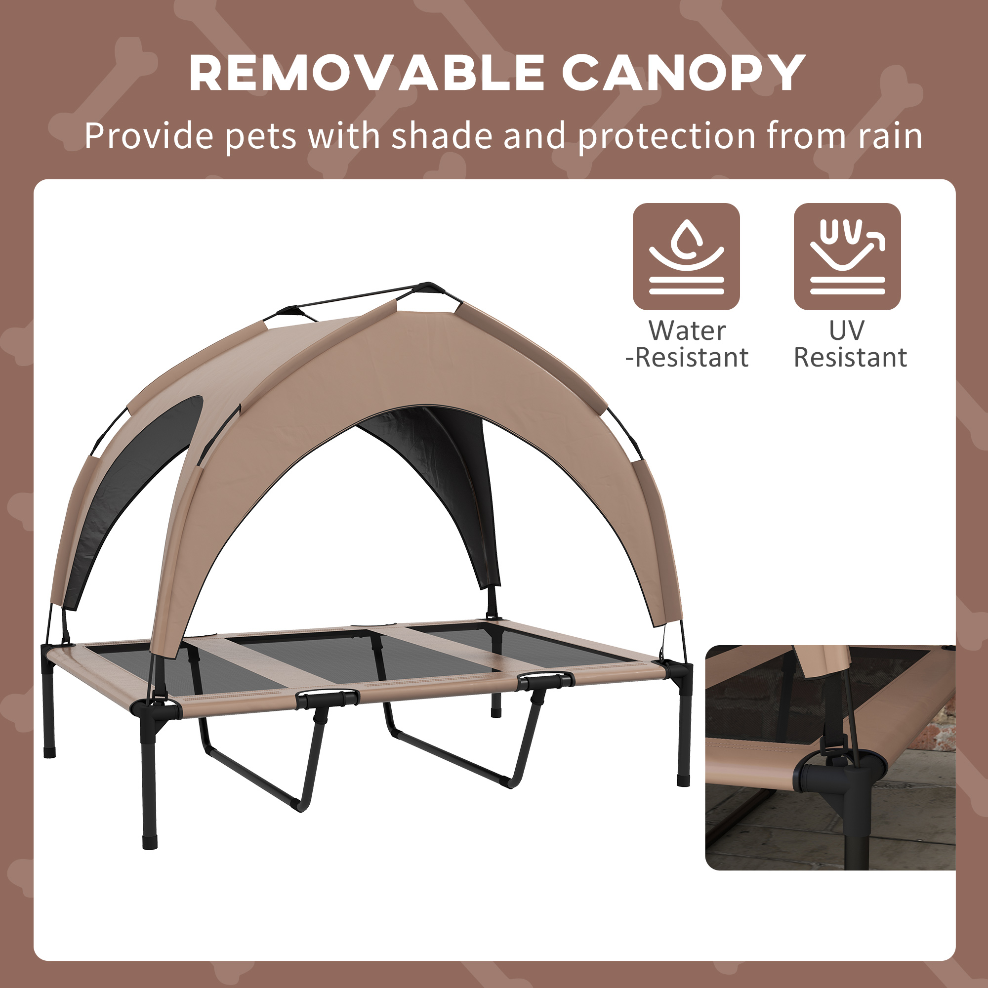 Raised Dog Bed Cooling Dog Cot w/ Canopy Washable Breathable Mesh, for Large Dogs, Coffee