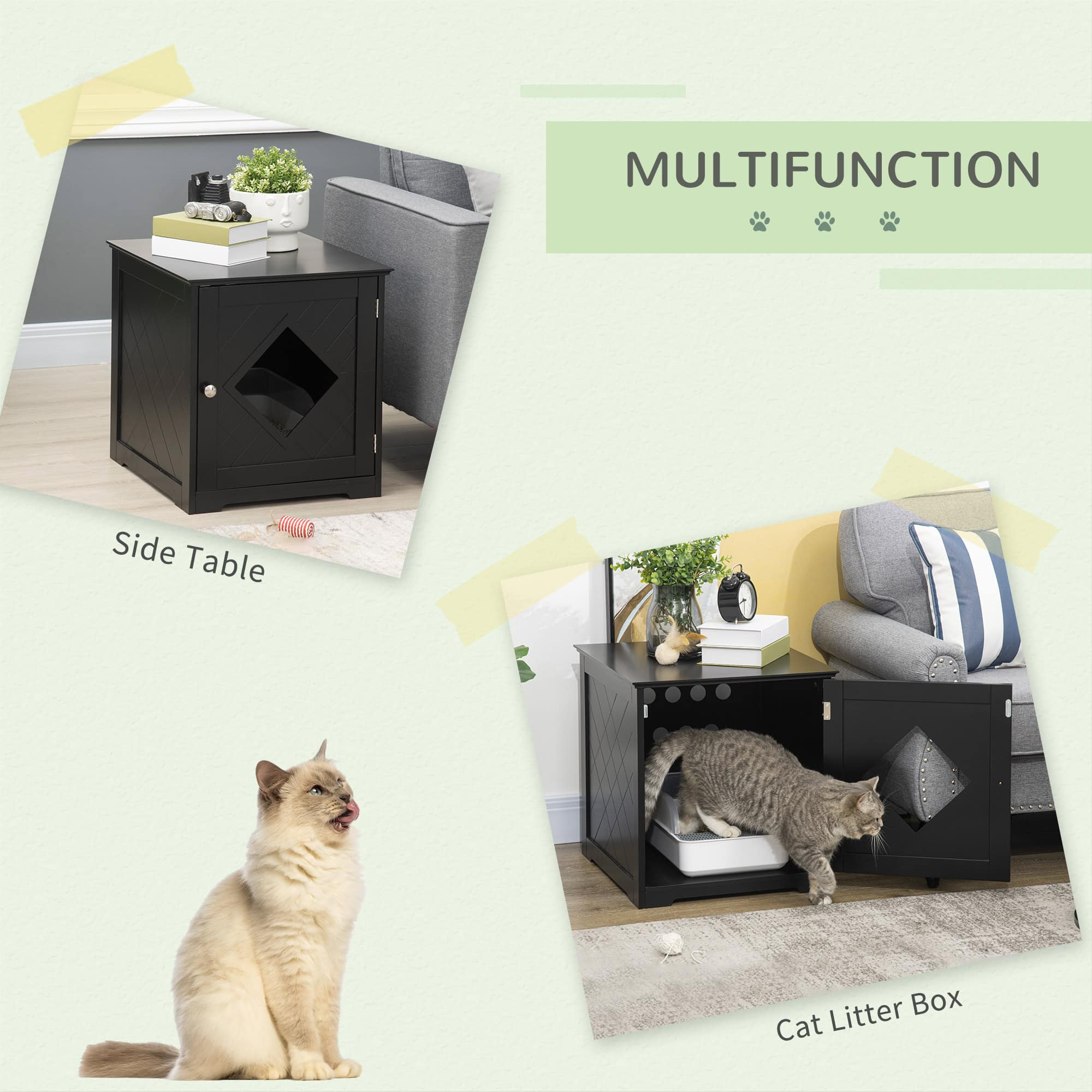Cat Litter Box Enclosure End Table, Indoor Cat Washroom with Magnetic Door, Hidden Litter Box Nightstand with Large Tabletop, Easy Assembly, Black