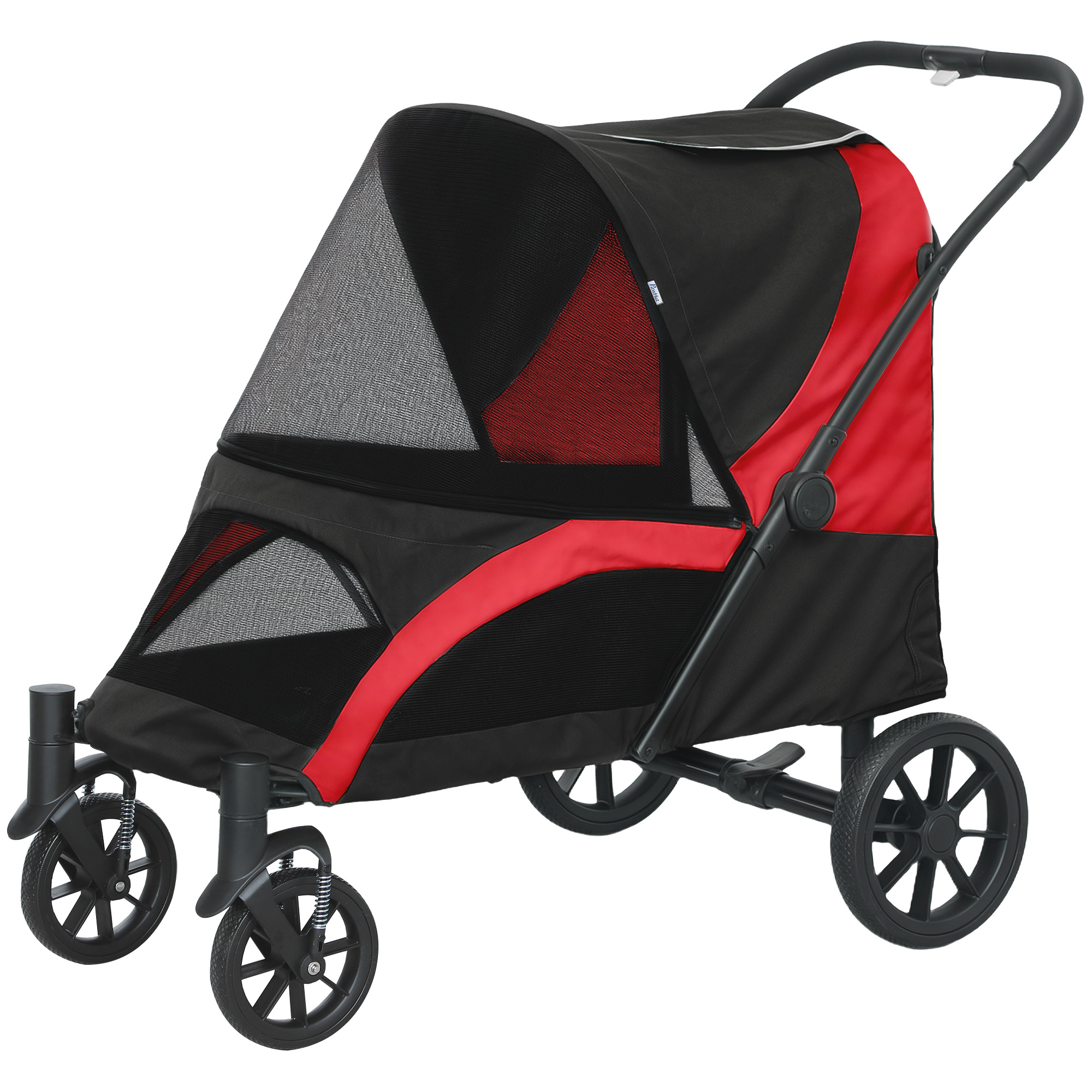 Foldable Pet Stroller for Medium Dogs with Four Big Wheels, Shock-Absorbing Frame, Safety Leashes, Brakes, Black