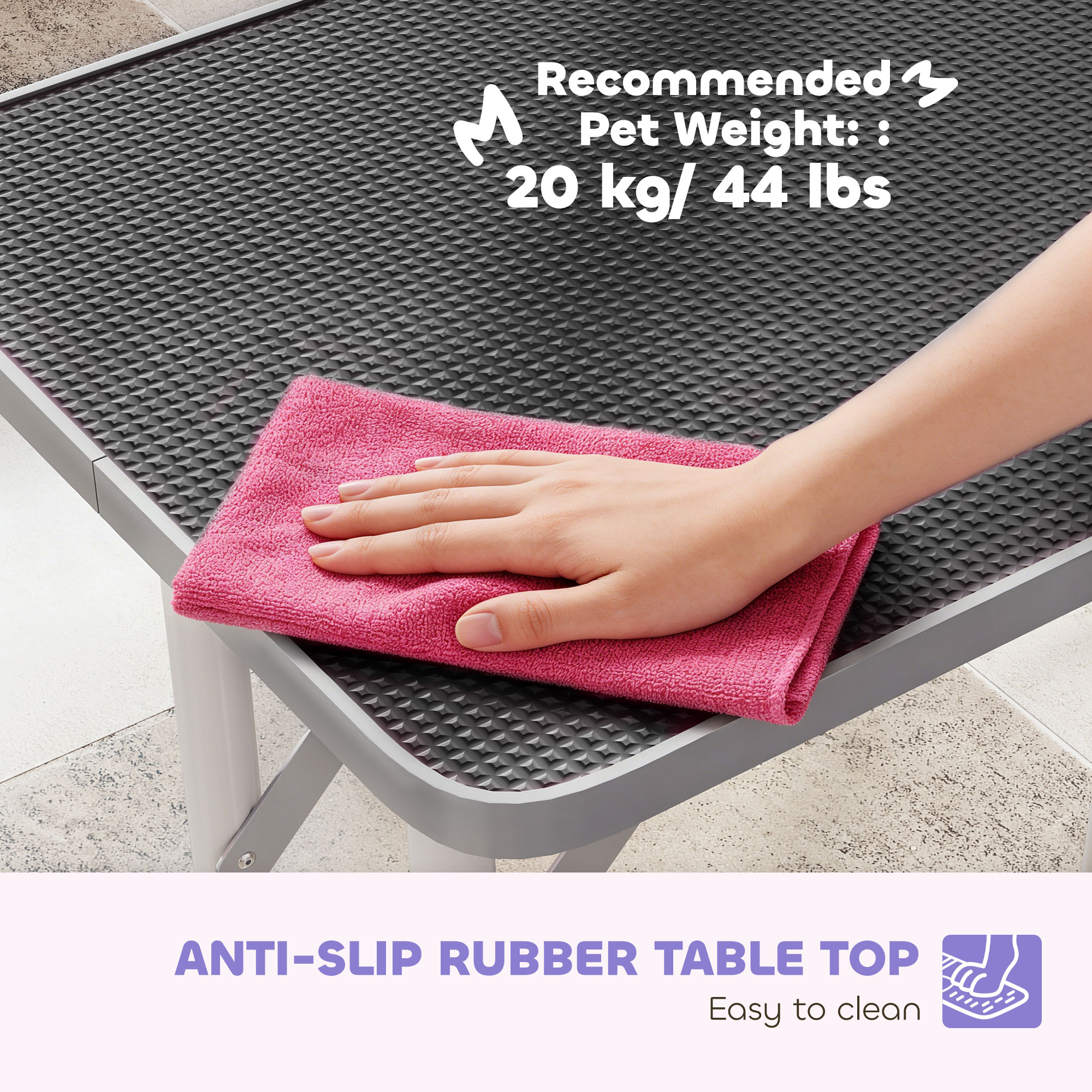 Foldable Pet Grooming Table for Dogs Cats with Adjustable Arm, Non-slip Surface, Black