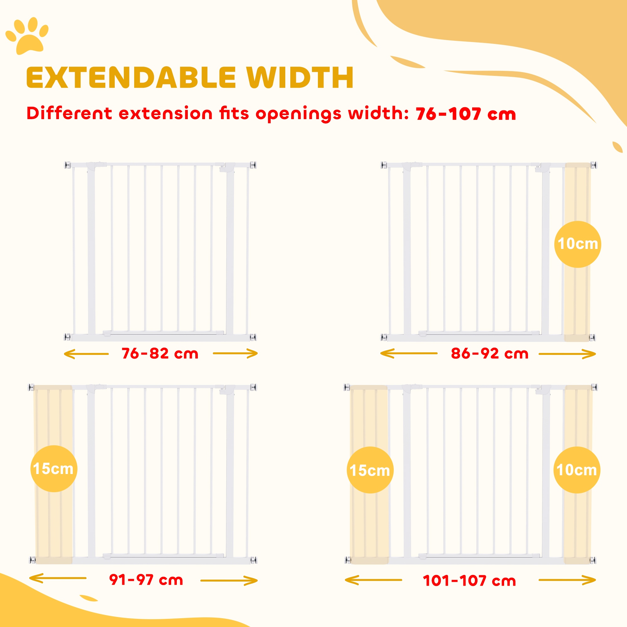 Pressure Fit Dog Gate Pet Barrier for stairs doorway, 29.9''- 42.1'' Width White