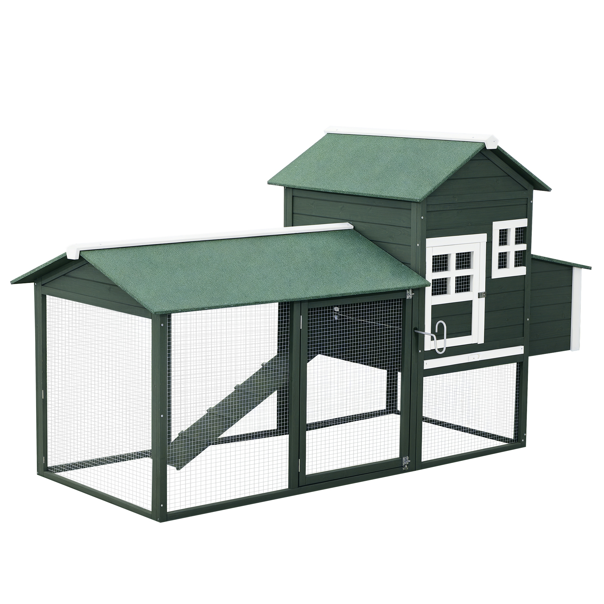 84" Chicken Coop Wooden Hen House Rabbit Hutch Poultry Cage Pen Outdoor Backyard with Nesting Box and Run, Green