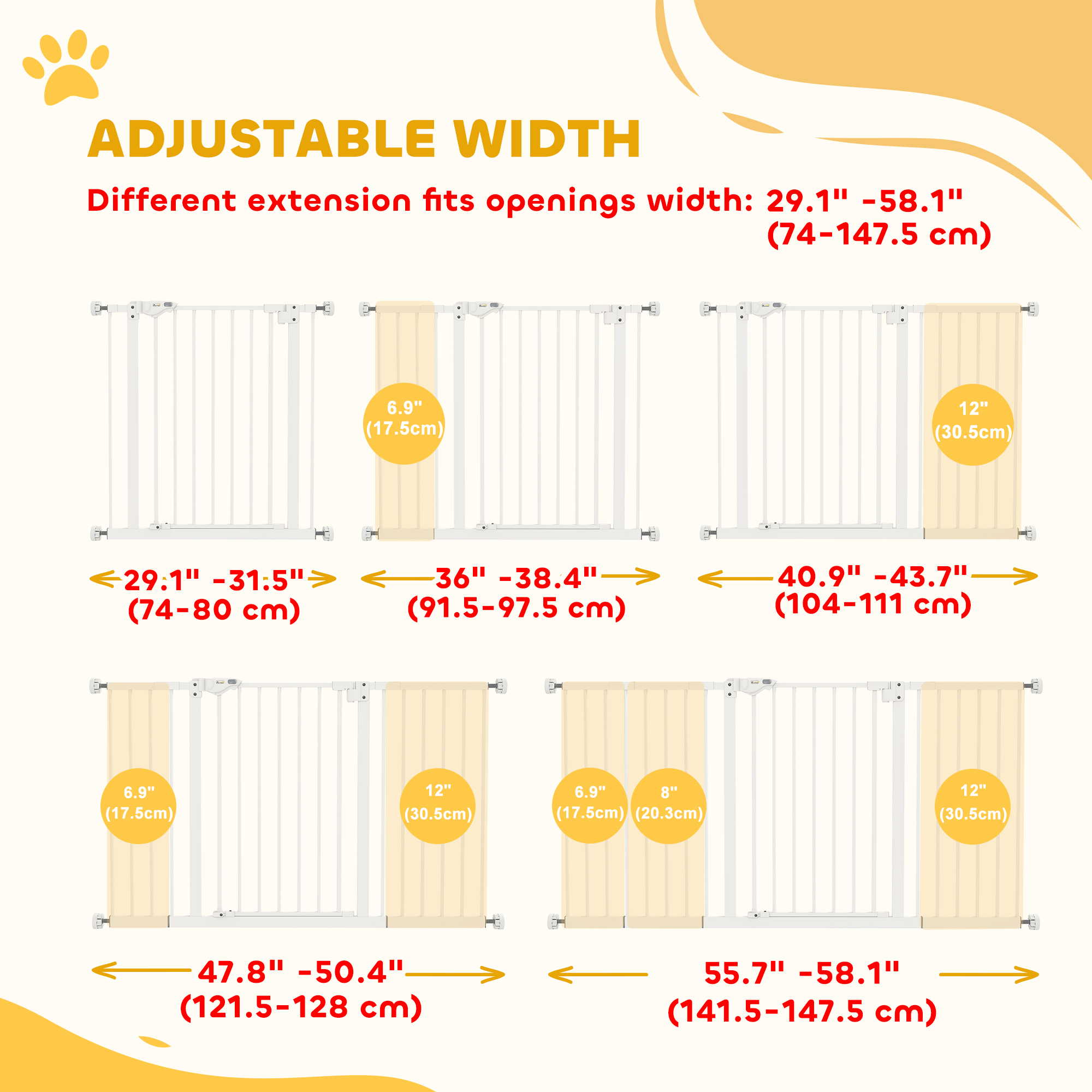 30 Inch Tall Pet Gate with Door Dog Gate and Barrier Indoor for Stairs Includes 7", 8", 12" Extensions Kit
