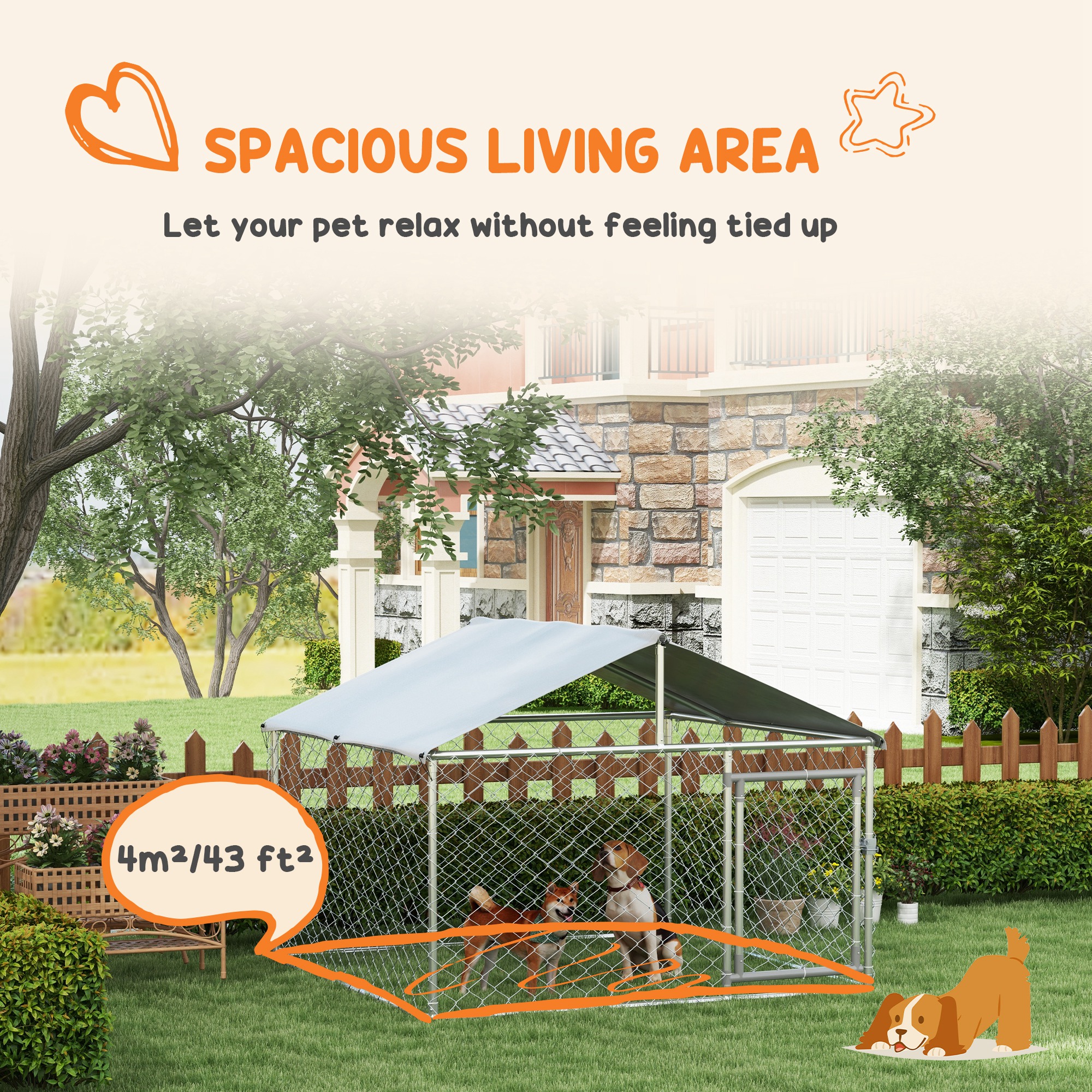6.6' x 6.6' x 4.9' Outdoor Dog Kennel Heavy Duty Galvanized Steel Chain Link with UV-resistant Roof, Silver