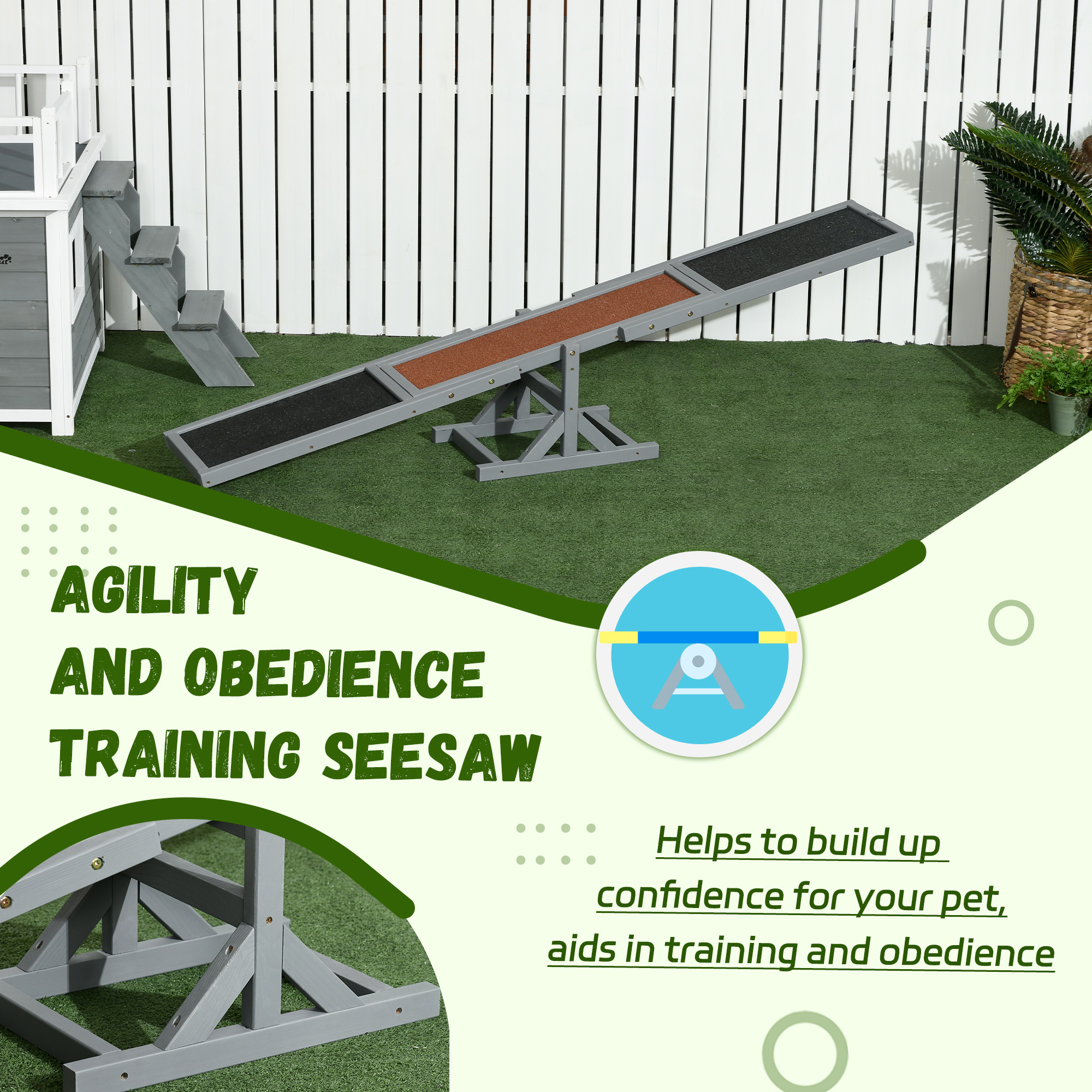Wood Pet Seesaw Platform Dog Agility Training Equipment Run Game Toy Weather Resistant Pet Supplies Grey