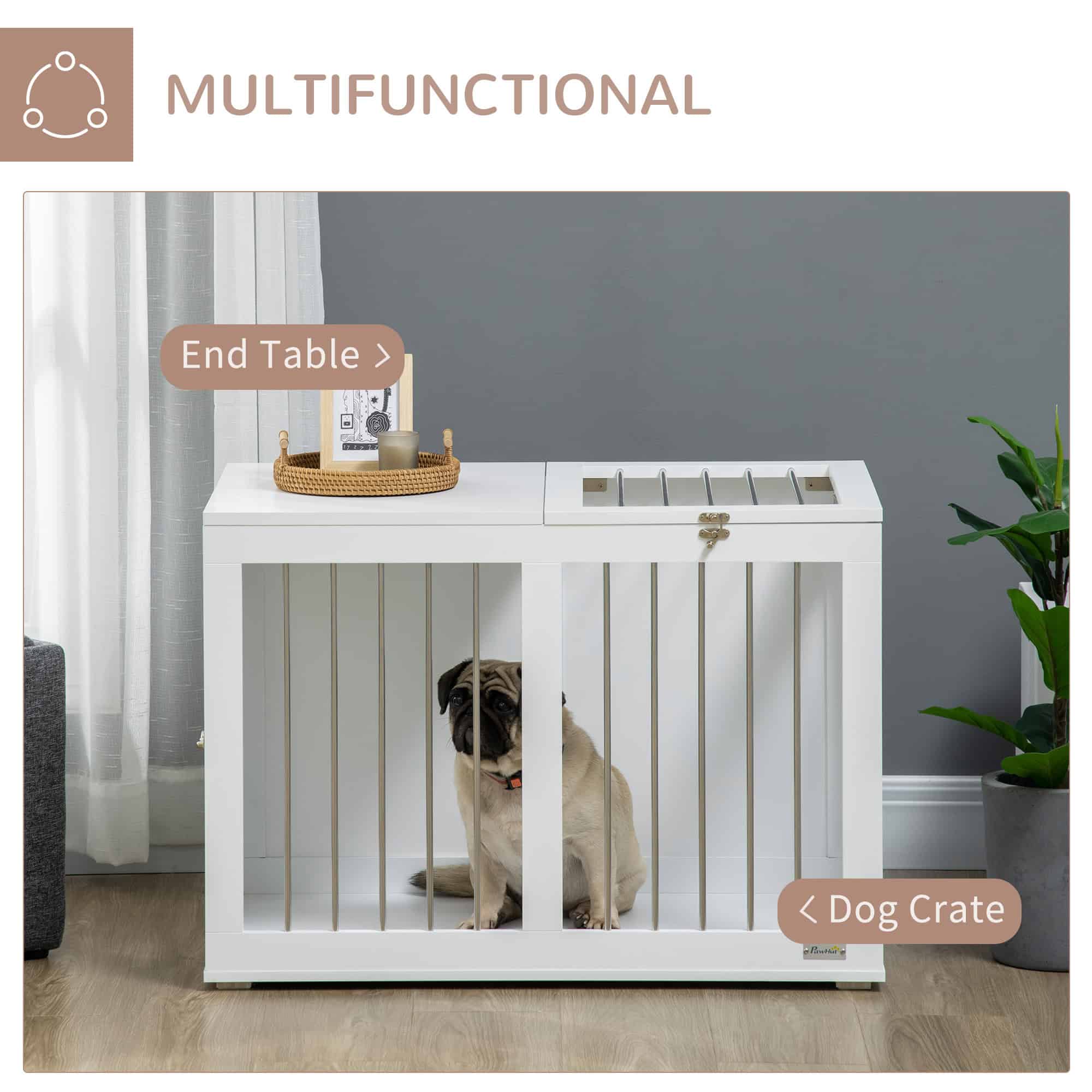 31.5" Dog Crate Furniture with Double Doors, for Medium Dogs, White