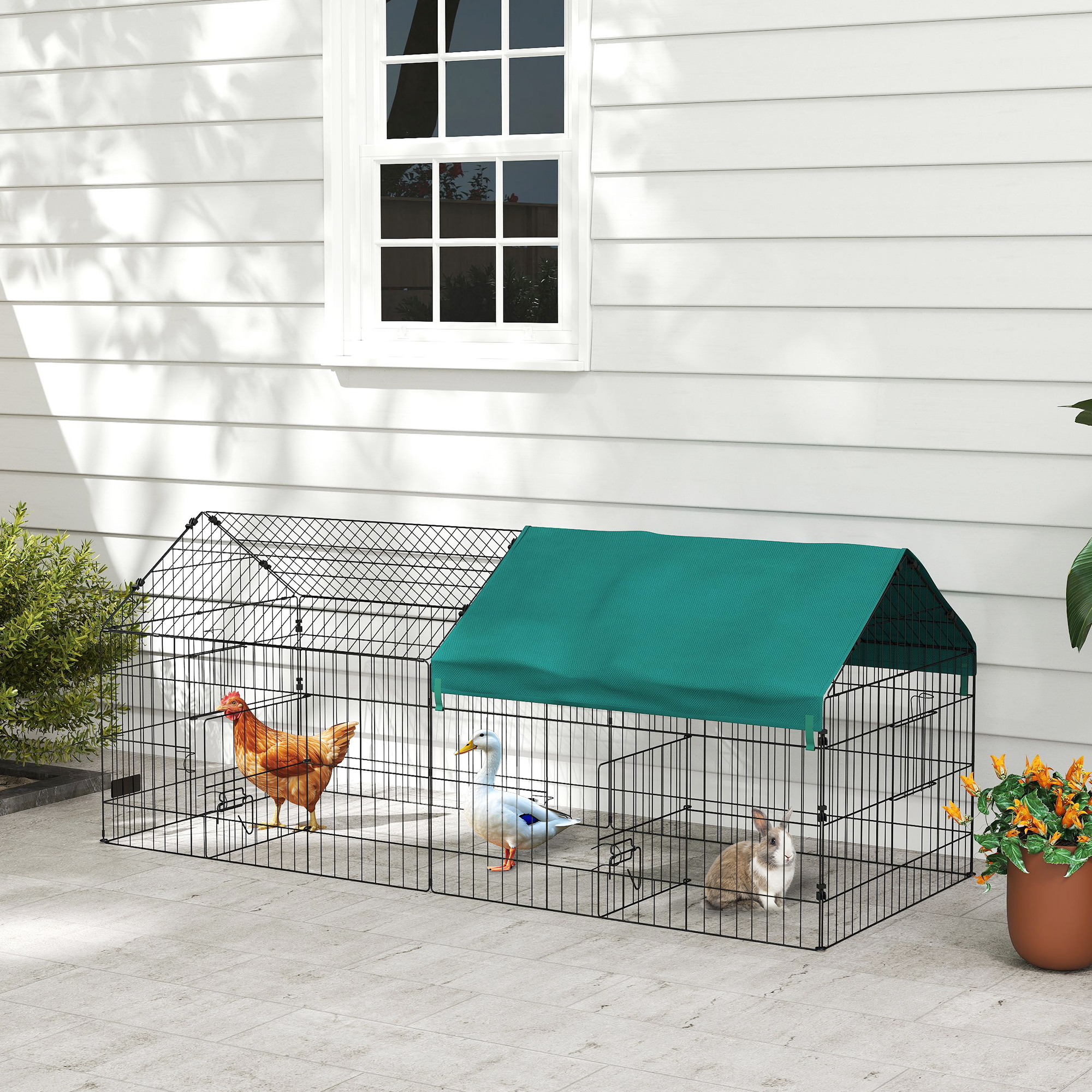 73" Small Animal Cage with Roof, Indoor/Outdoor Use, for Chicken, Rabbits, Chinchillas, Green - Image 8