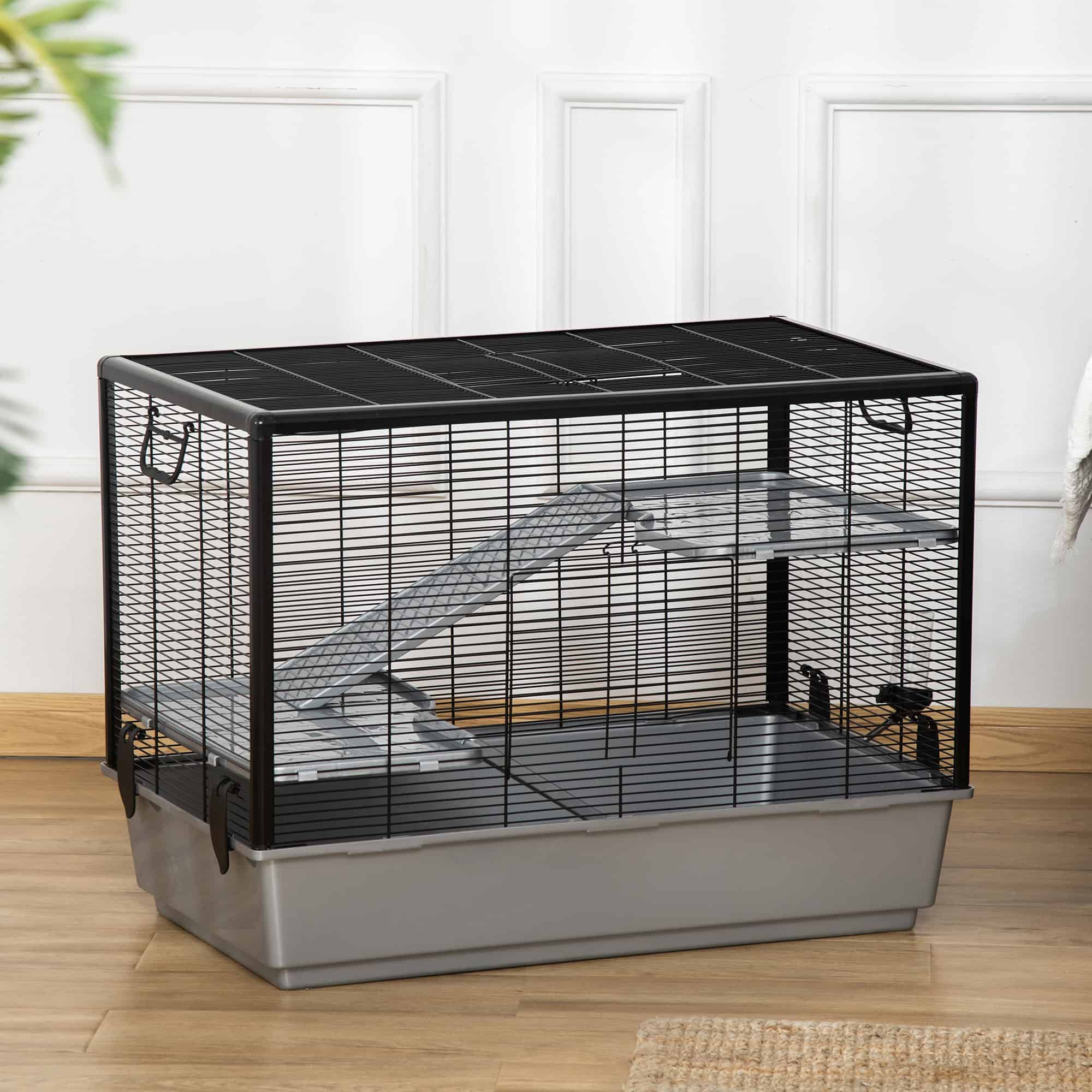 3-tier Hamster Cage, Guinea Pig Cage with Accessories Food Dish Water Bottle, Ramps, 31.5"x19"x 23", Grey