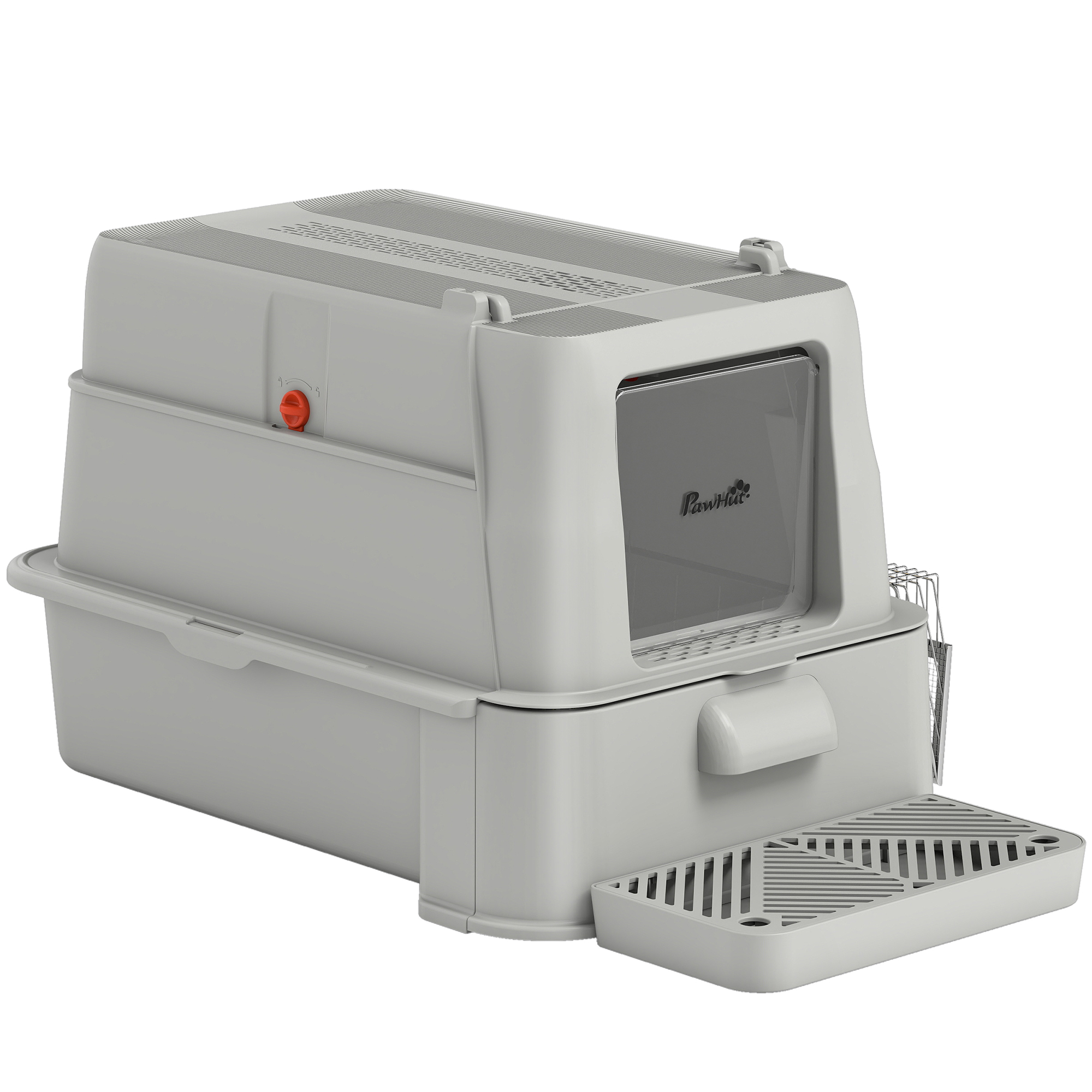80L XL Stainless Steel Cat Litter Box for Big Cats with Flip Cover, Pull-Out Drawer Tray, High Sided, Pedal, Light Grey