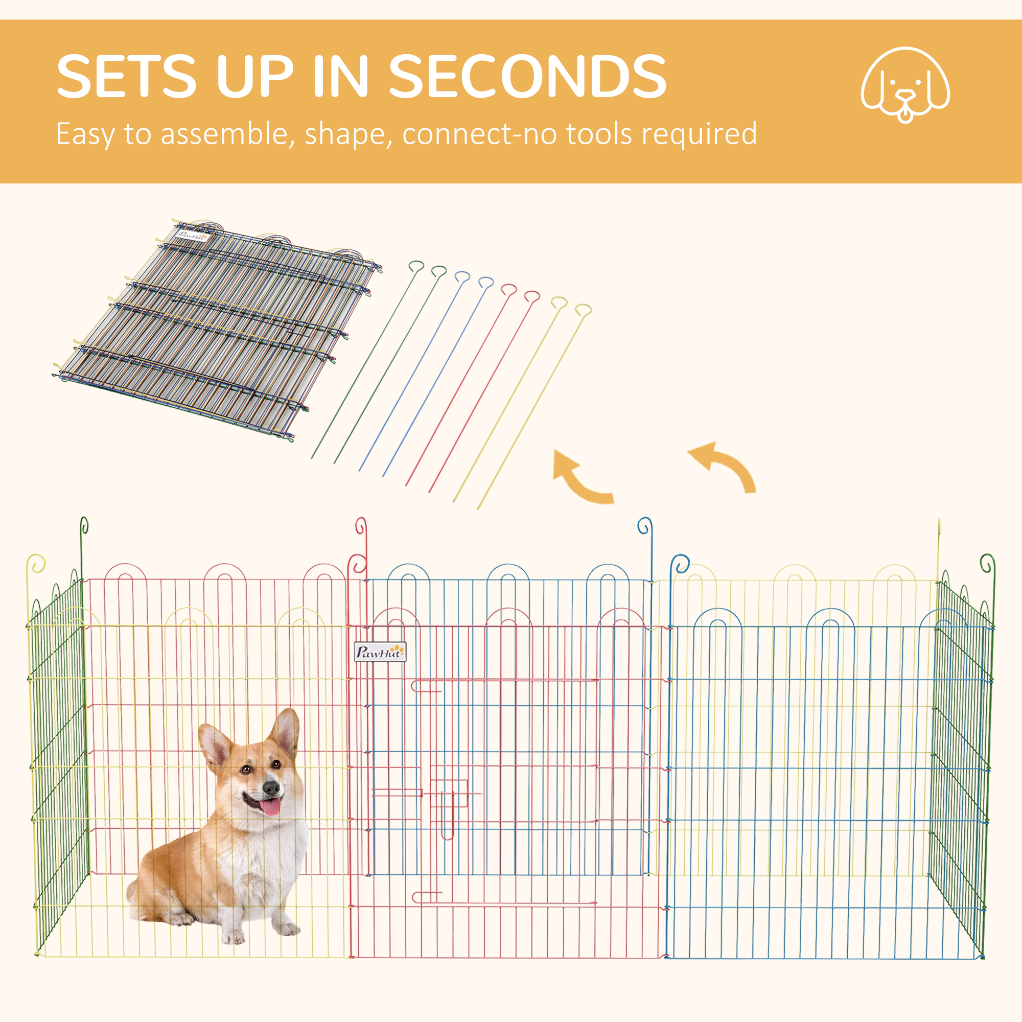 Metal Pet Playpen Portable Octagon Dog Exercise Fence Multi-colored