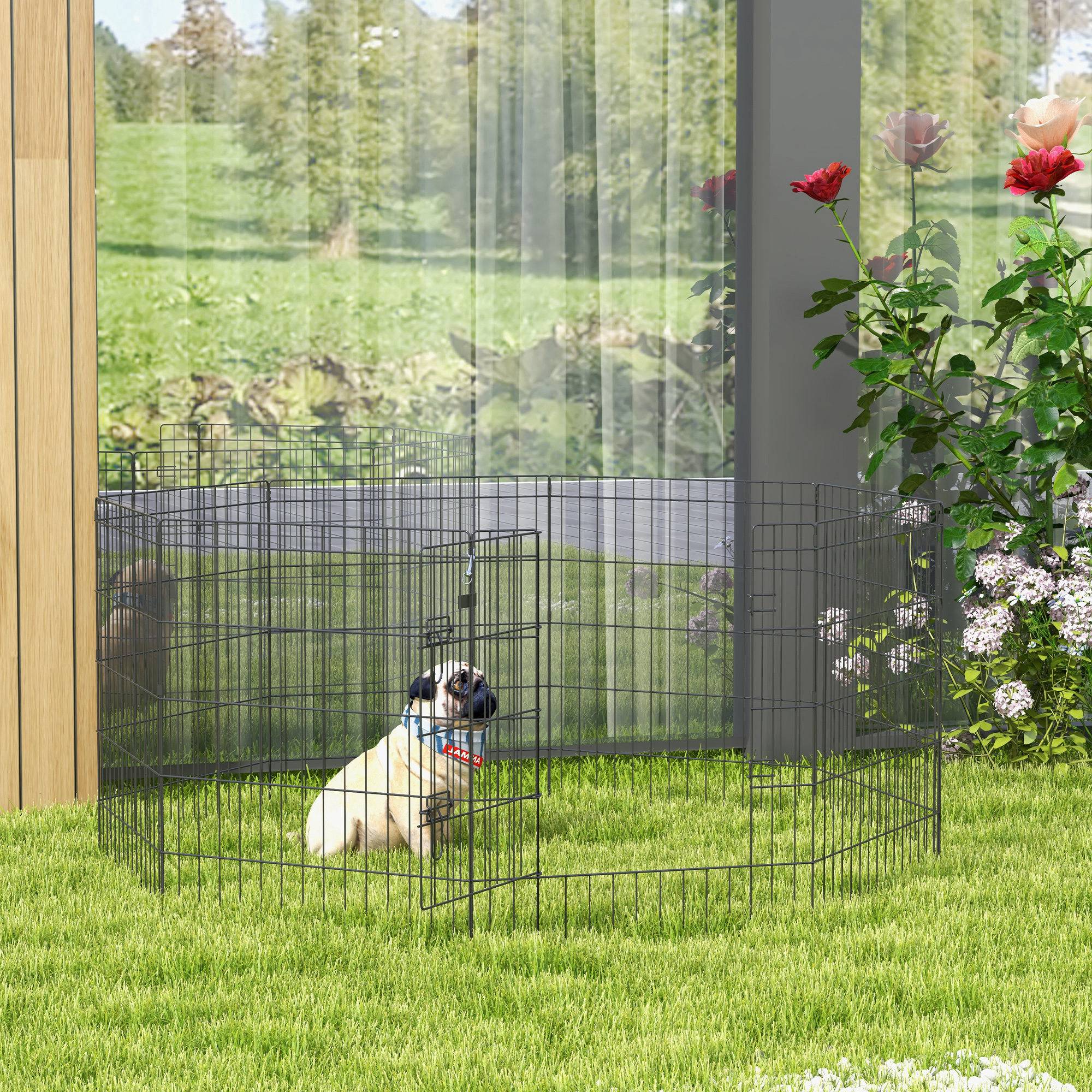 30inch Foldable Metal Exercise Pet Playpen Yard Dog Puppy Kennel Cage 8 Panel