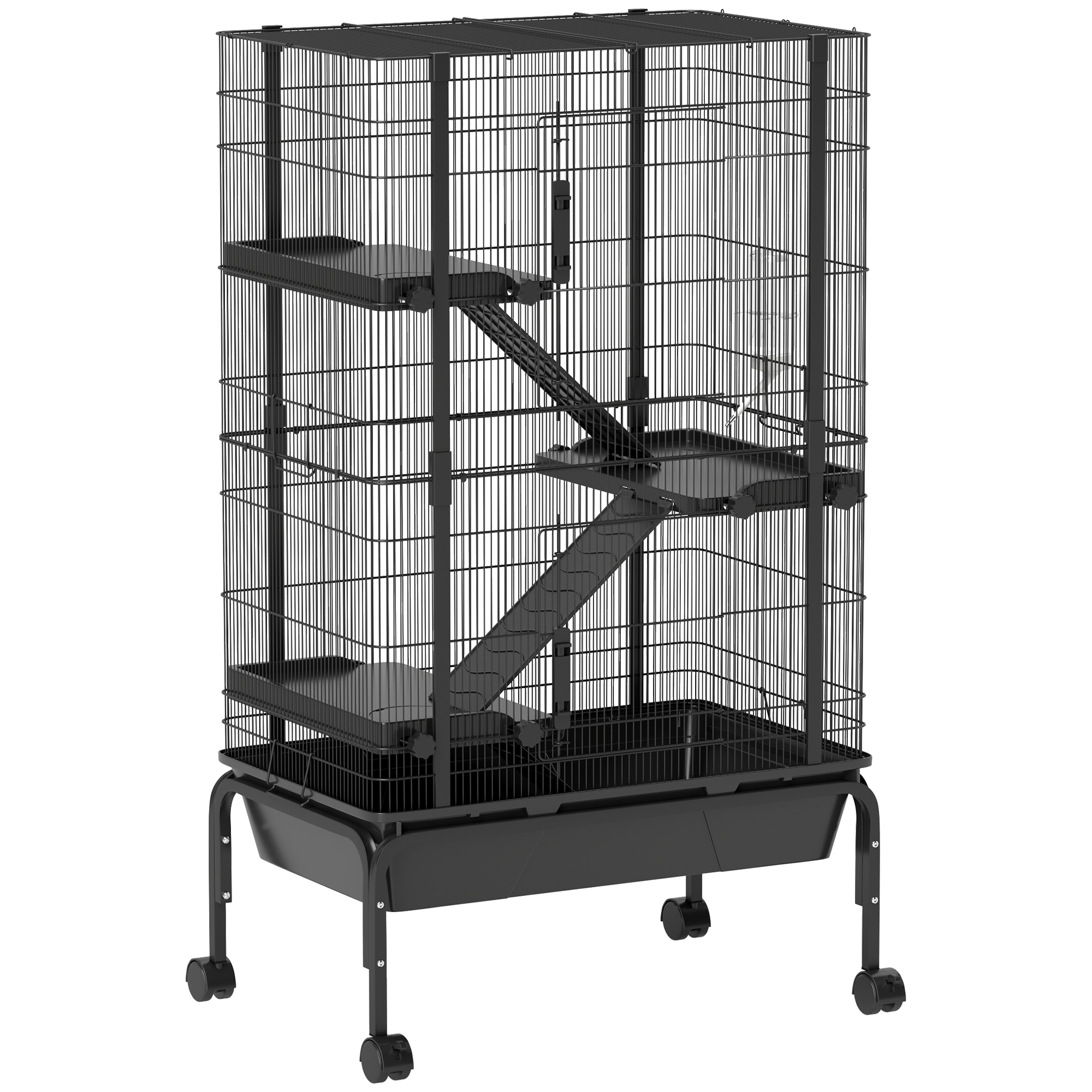 47"H Ferret Cage, Large 4-Tier Guinea Pig Cage with Wheels, Ramps, Bowl, Water Bottle & Removable Tray, Black - Image 2