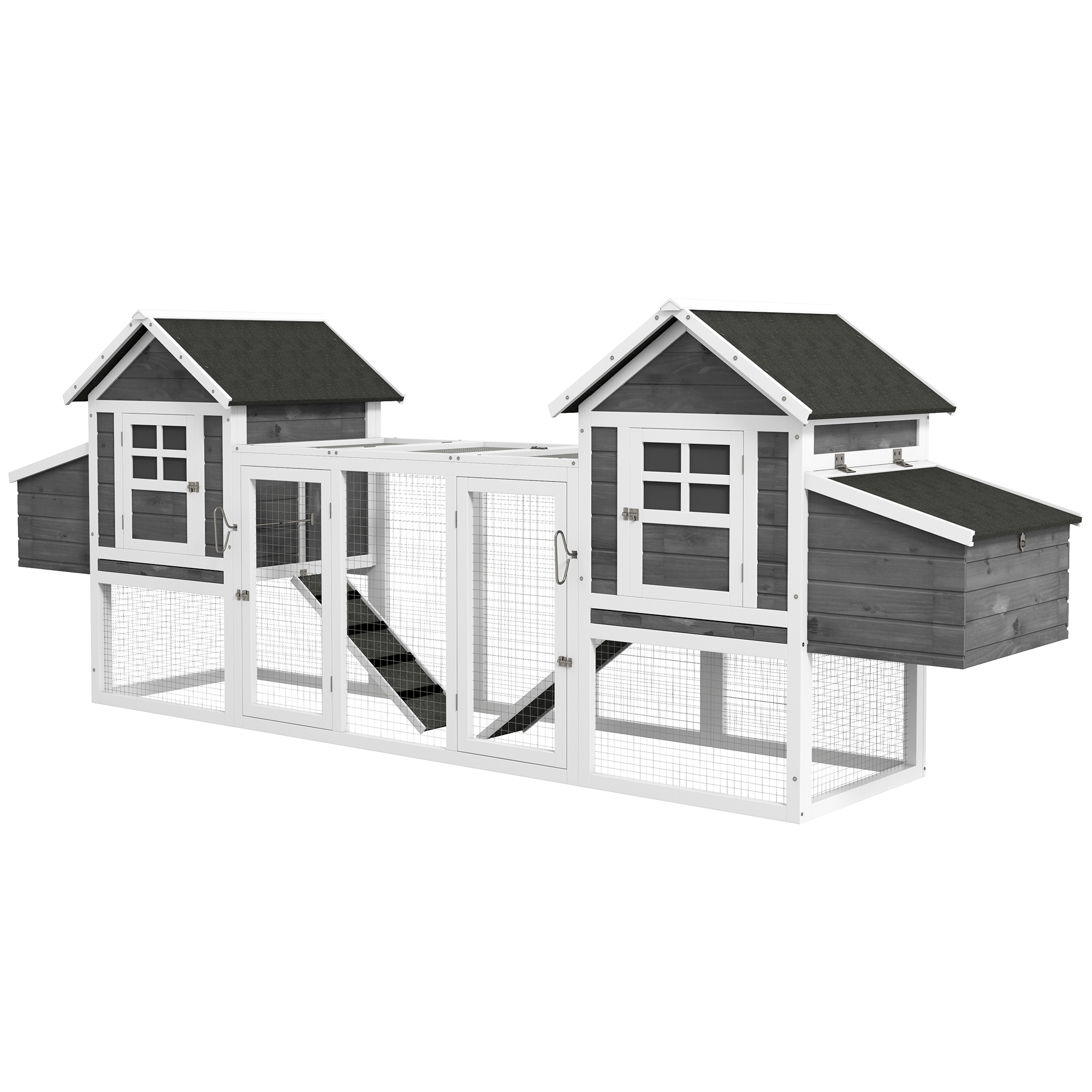 123" Extra Large Chicken Coop Wooden Poultry House Rabbit Hutch Hen Backyard with Run Ramps and Nesting Boxes, Grey