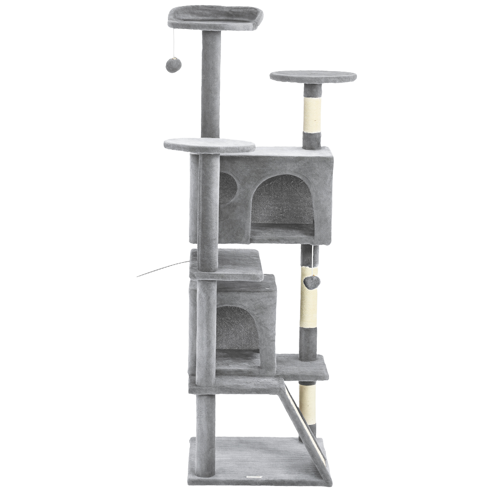 54" Cat Tree, Multi-Level Cat Tower with Scratching Posts, Cat Condos, Bed, Platforms, Ramp, Toy Ball, Light Grey