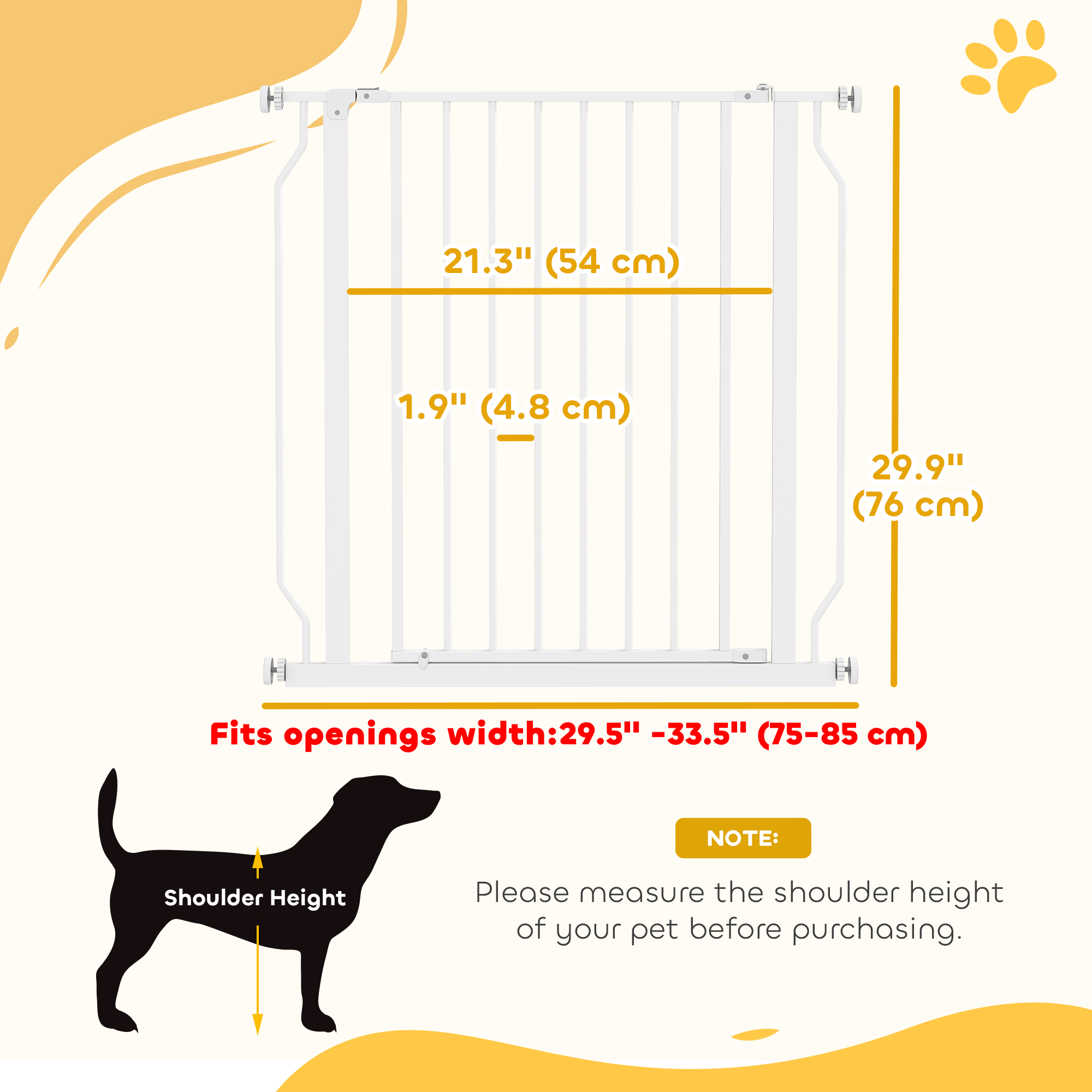 30"- 34" Easy Install Pet Gate w/ Door & Double Locking System, Extra Wide Dog Gate for Stairs, Hallways, White