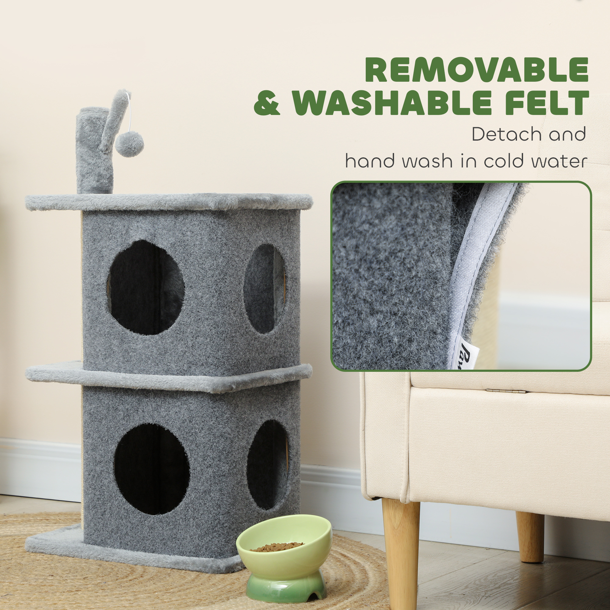 31.5" Cat Tree, Multi-Level Cat Tower with 2 Condos and Soft Plush Perches for 1-2 Cats, Grey