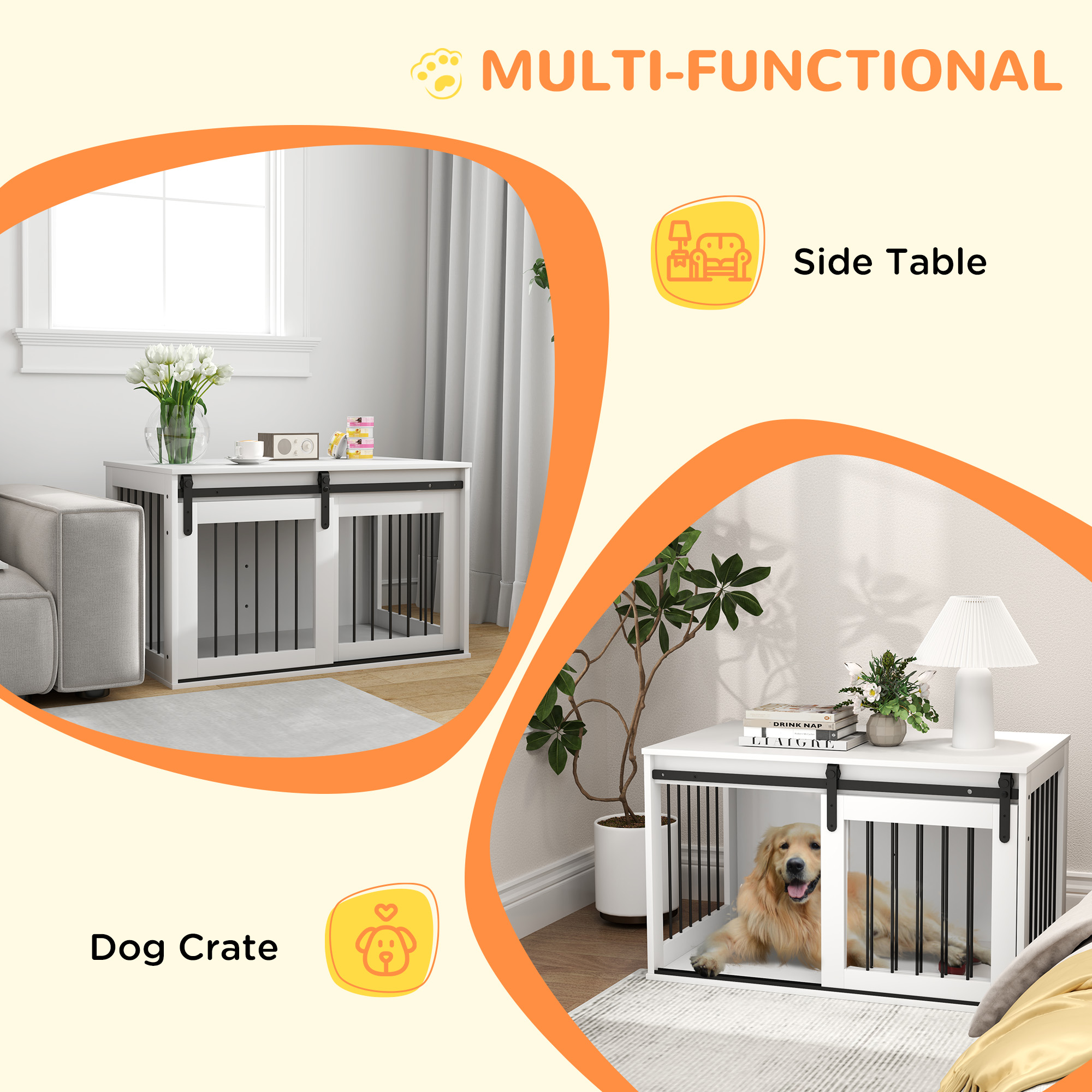 39" Dog Crate Furniture, Dog Crate End Side Table for Large Dogs, White