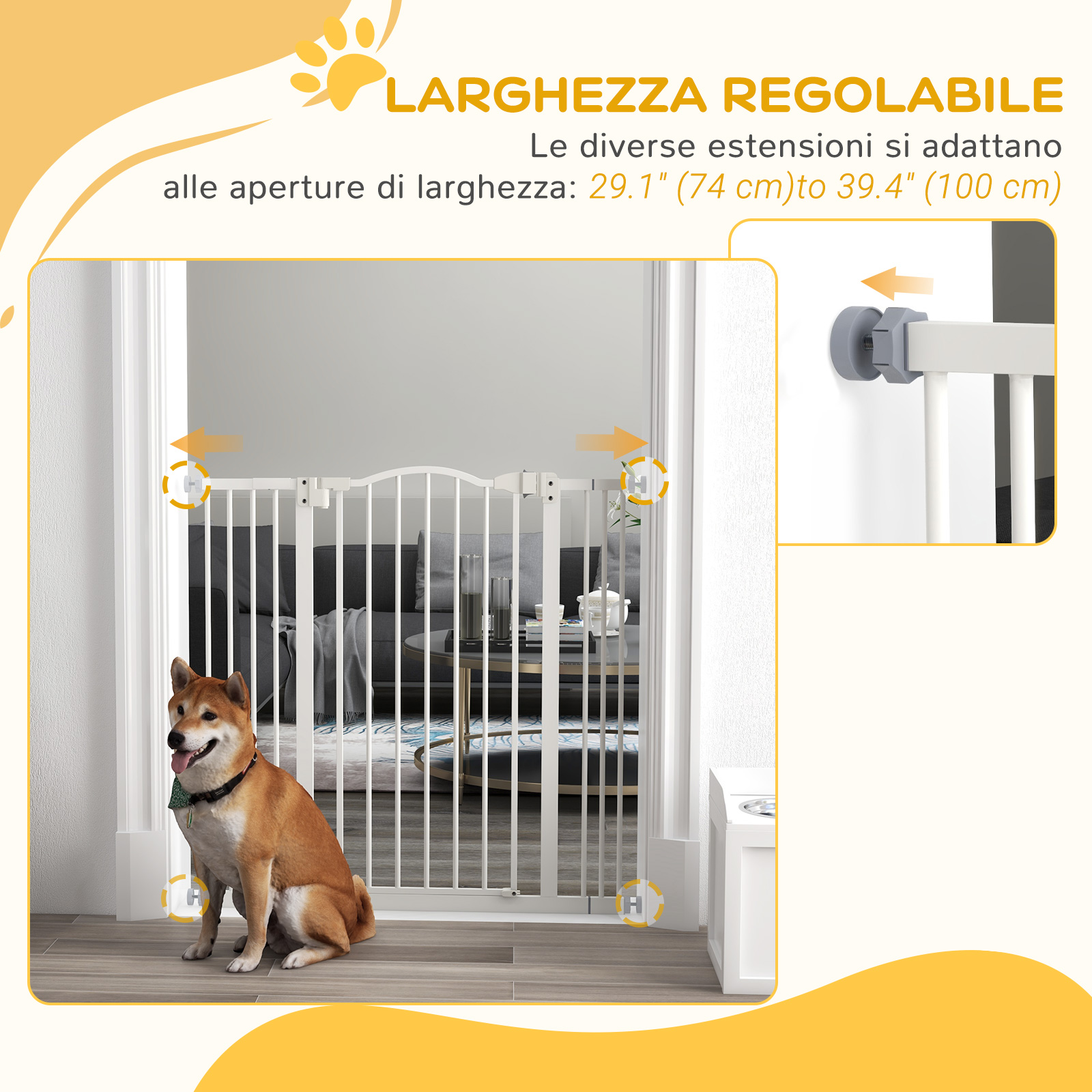 Extra Tall Dog Gate with Door, Pressure Fit, Auto Close, Double Locking for Doorways Hallways Stairs, 29"-39", White