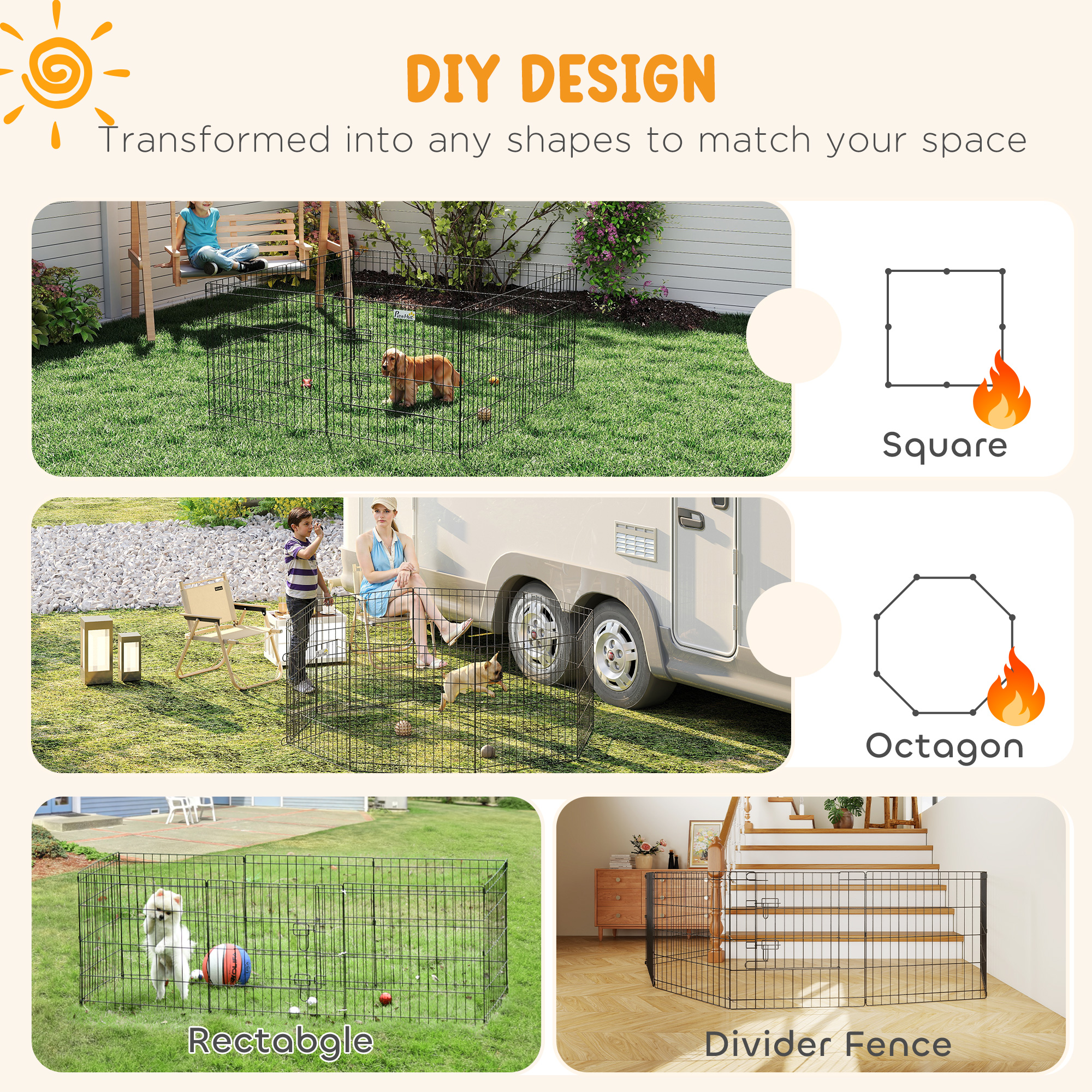 24inch Foldable Metal Exercise Pet Playpen Yard Dog Puppy Kennel Cage 8 Panel