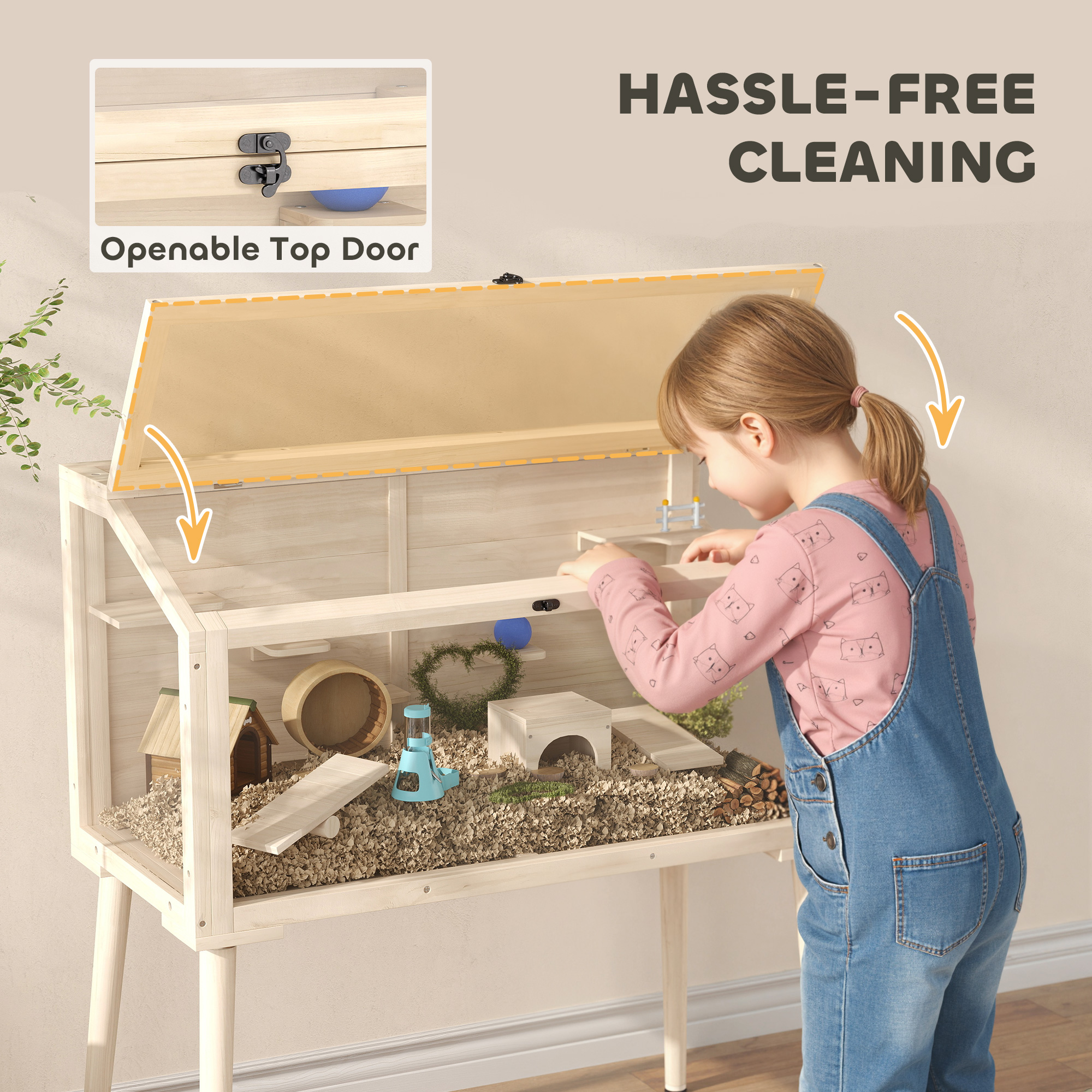 Wooden Hamster Cage, Hamster Habitat with Openable Top, Seesaws, Platforms, Water Bottle for Gerbils, 43.3"x20.5"x39.8" - Image 6