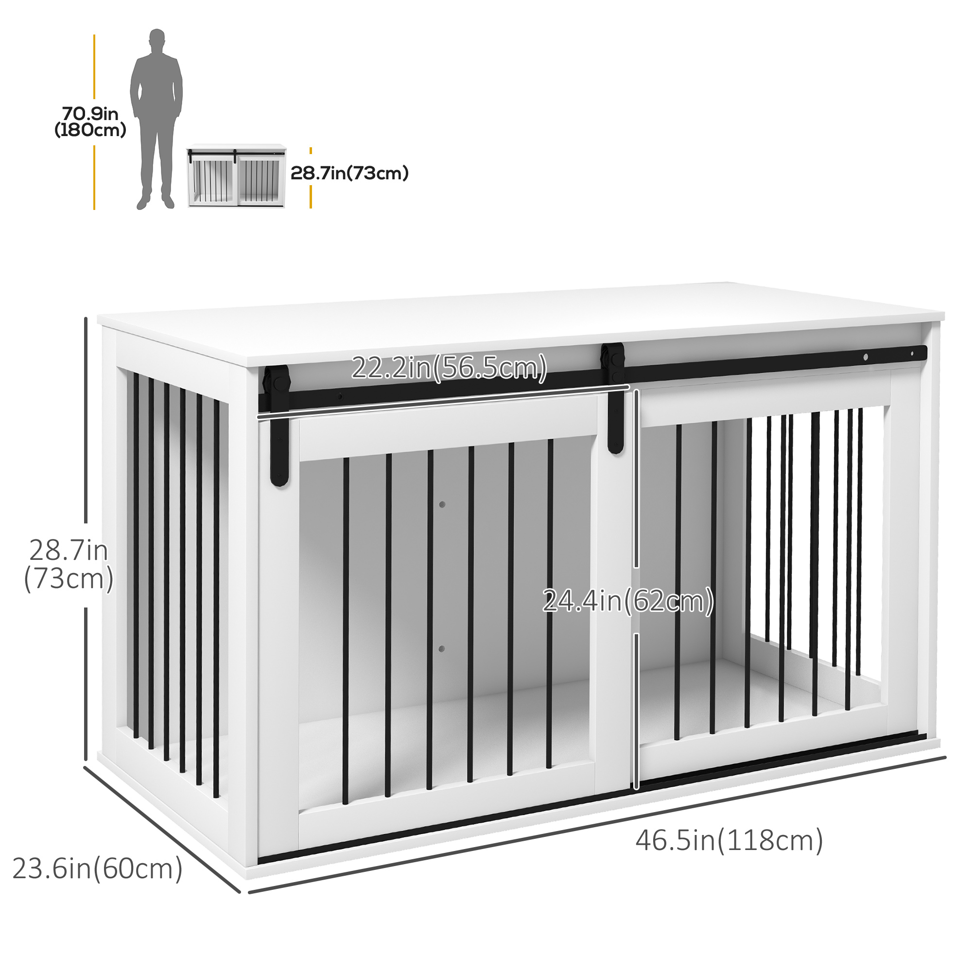 46.5" Dog Crate Furniture, Dog Crate End Side Table for Extra Large Dogs, White