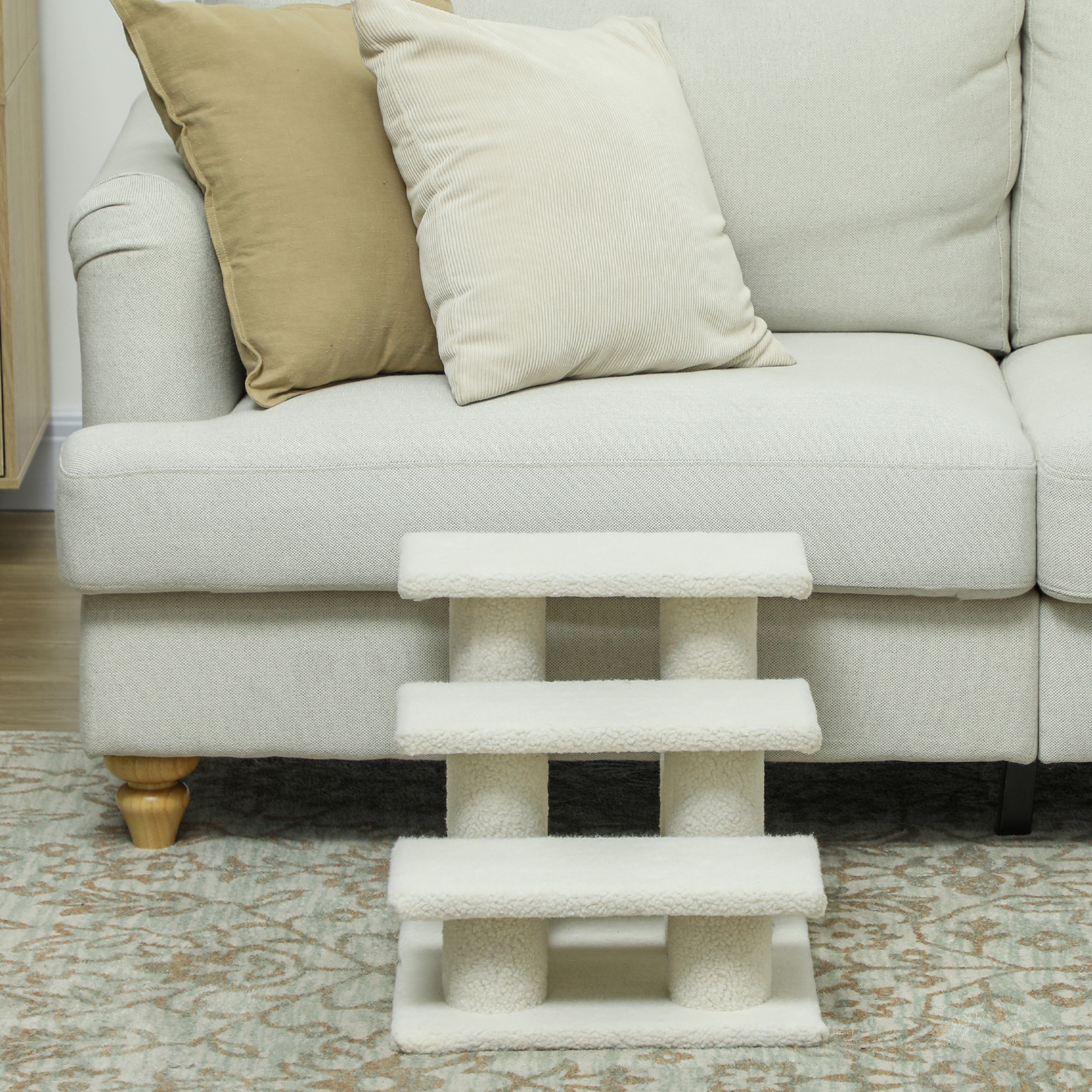 18" 3 Tier Pet Stairs Dog Cat Step Scratch Post Furniture, Beige