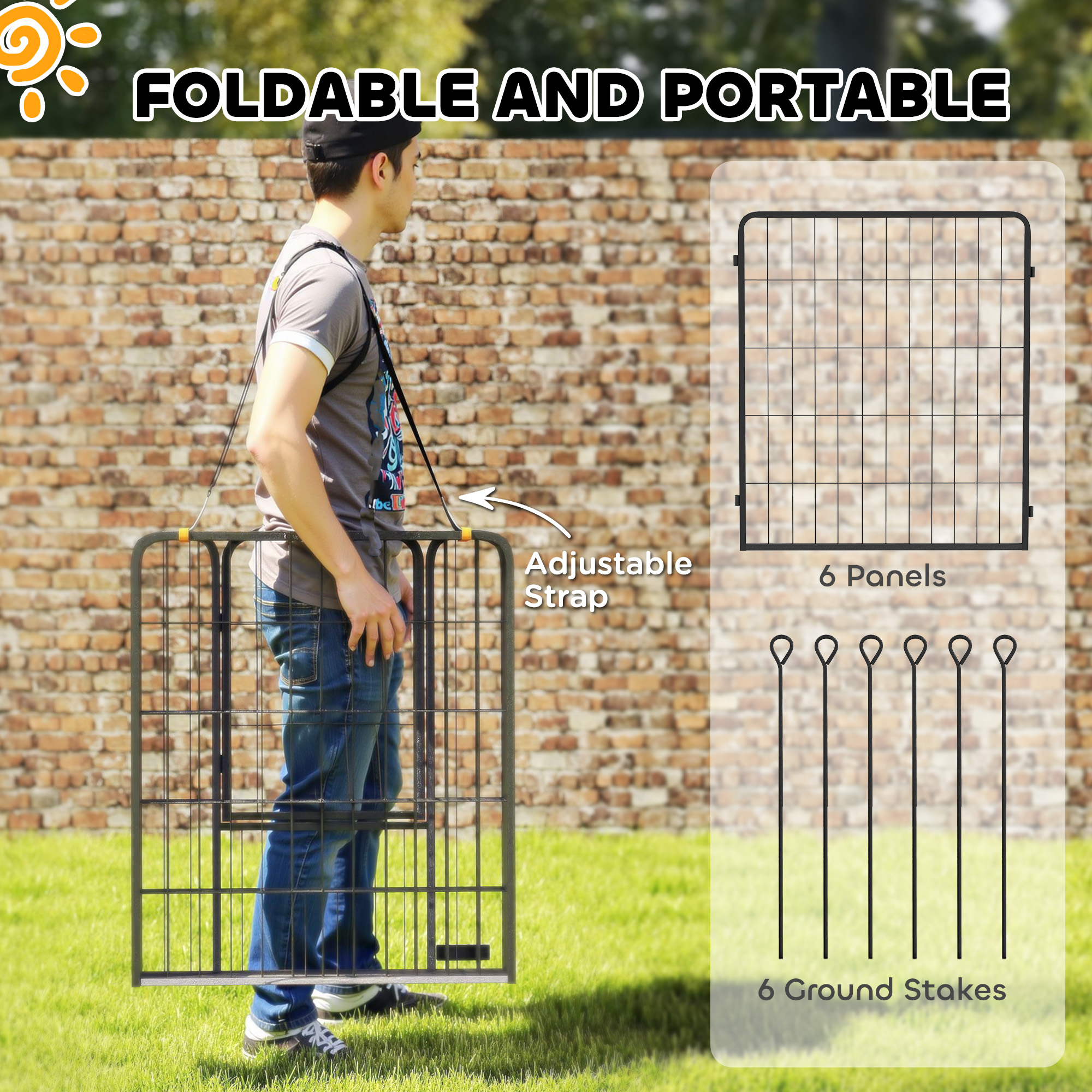 6 Panels Heavy Duty Dog Playpen Outdoor Indoor with Door & Strap, 31.5" Height Portable & Foldable Pet Playpen