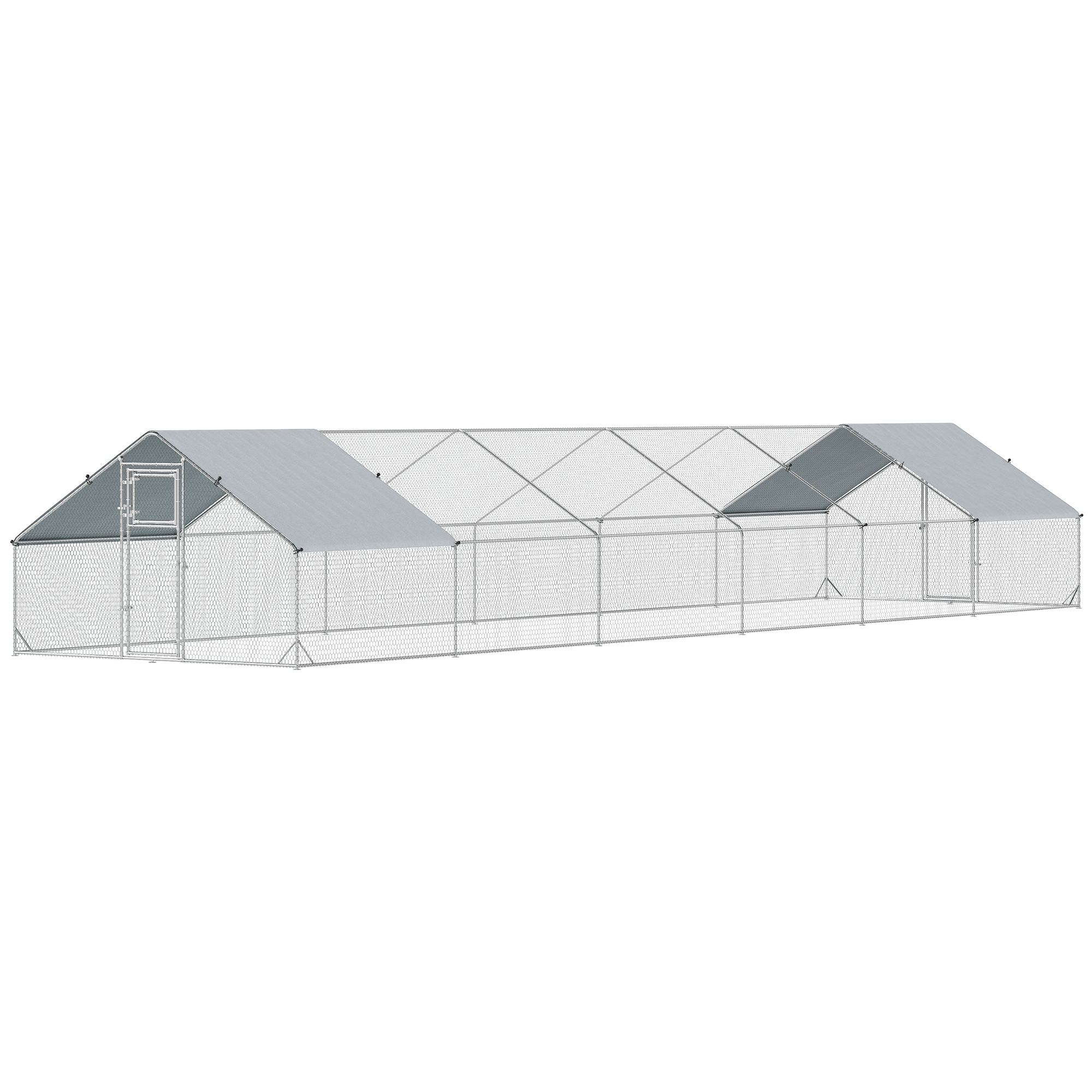 Metal Chicken Coop with Water- and UV-Protection Cover for Backyard Hen, Duck, Rabbit, 39.4' x 9.8' x 6.4'