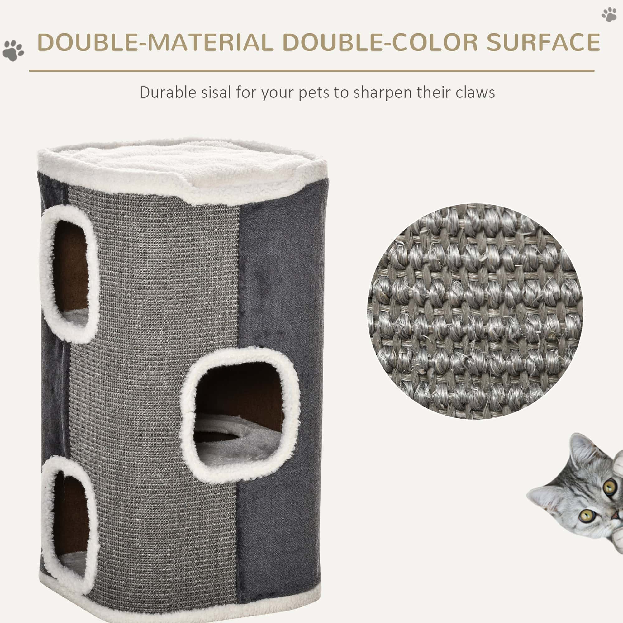 4-Story Cat House for Indoor, Cat Condo with Sisal Scratching Surface, Removable Cushion, 16" x 16" x 29", Grey