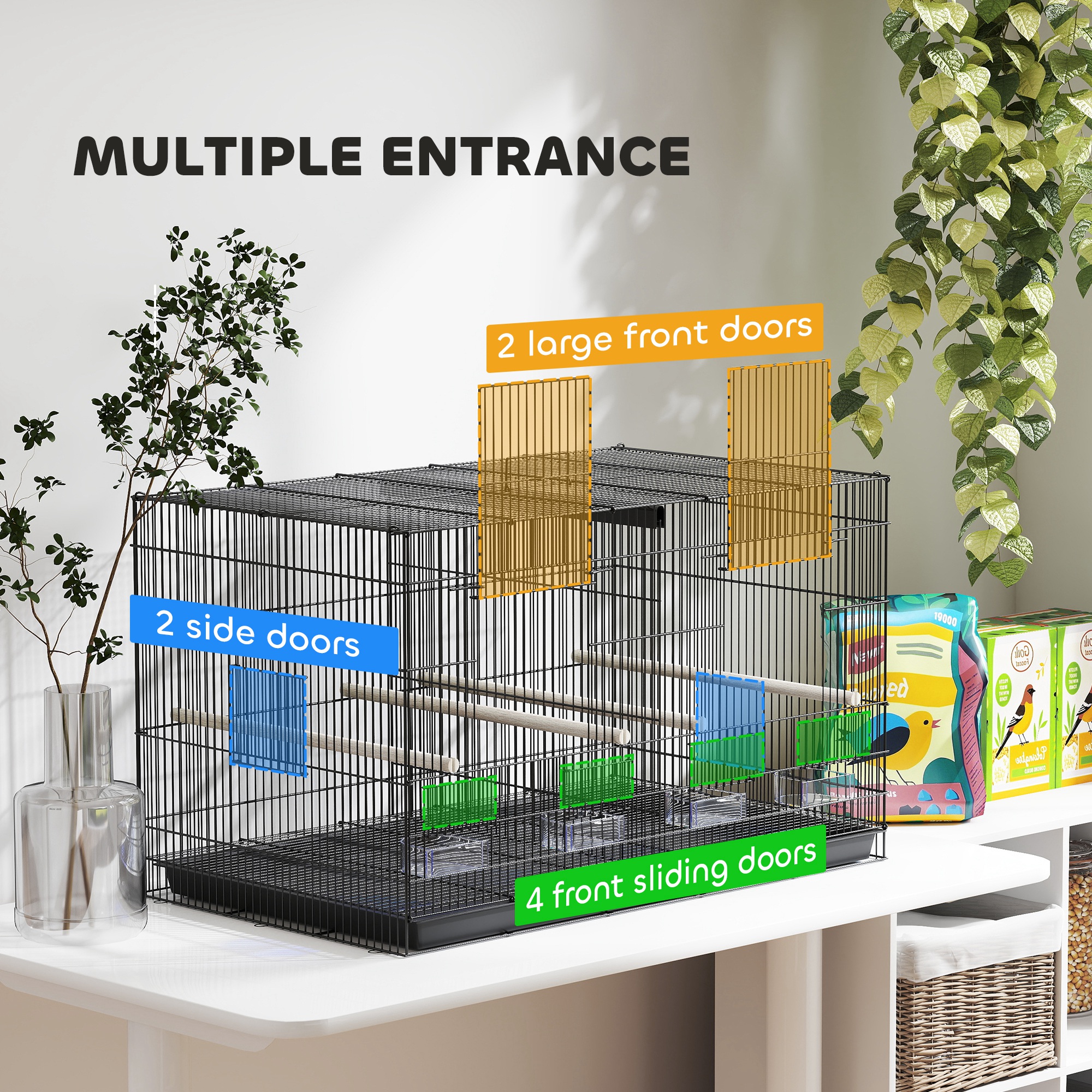 18" H Bird Cage, Large Parakeet Cage for Budgie, Lovebird, Canary, Finches with Divider, Black - Image 6