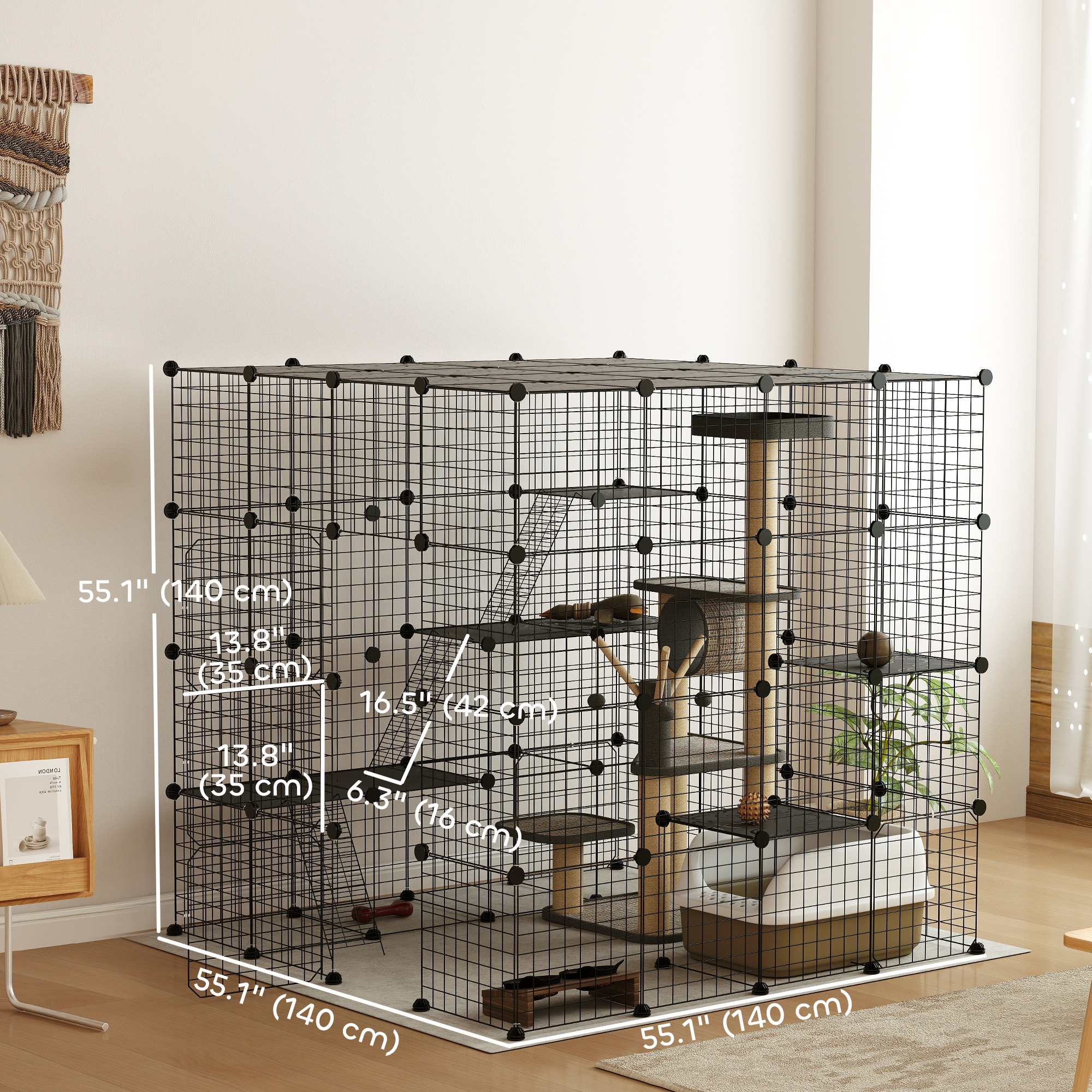 4-Tier 55" Cat Cage Indoor with Platforms, Ramps, Accessories, for 1-3 Cats, Indoor Use, Black
