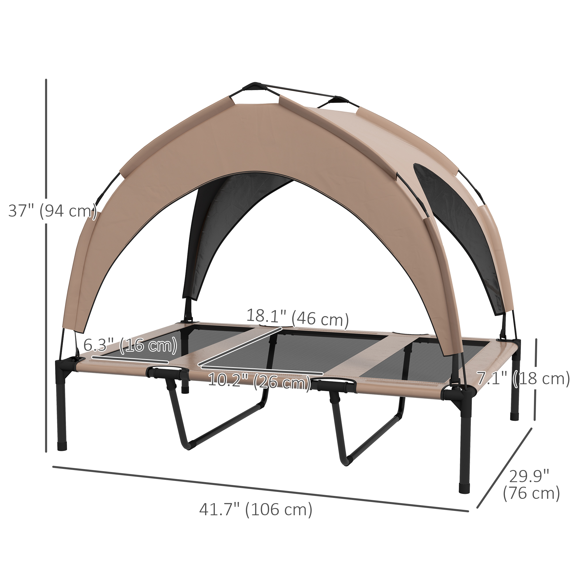 Raised Dog Bed Cooling Dog Cot w/ Canopy Washable Breathable Mesh, for Large Dogs, Coffee