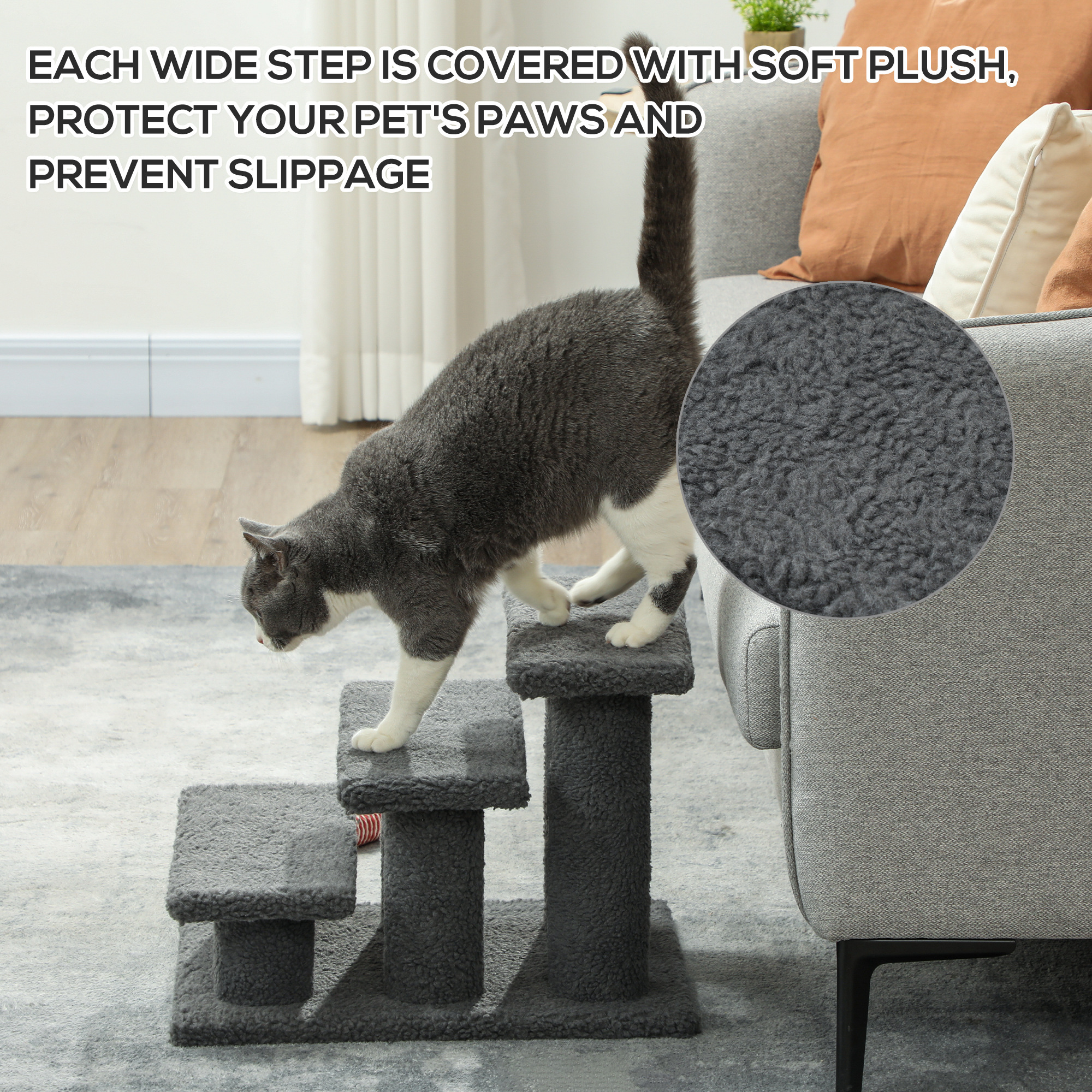 3 Tier Pet Stairs Dog Cat Step Scratch Post Furniture, Dark Grey