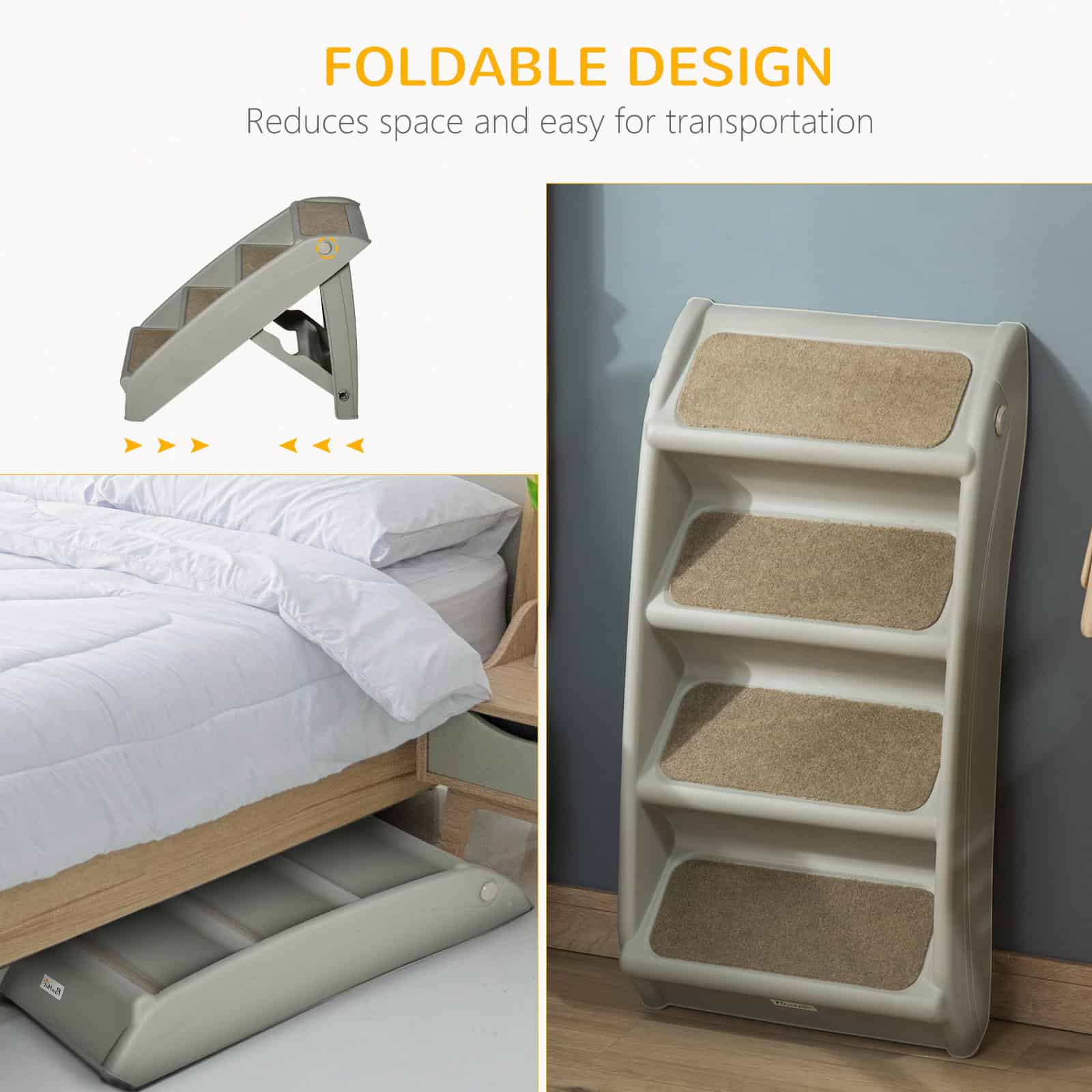 4-Level Portable Dog Stairs, Foldable Dog Steps for Small Dogs, Lightweight Cat Steps, with Nonslip Soft Mats, for High Bed, Sofa, Grey - Image 4