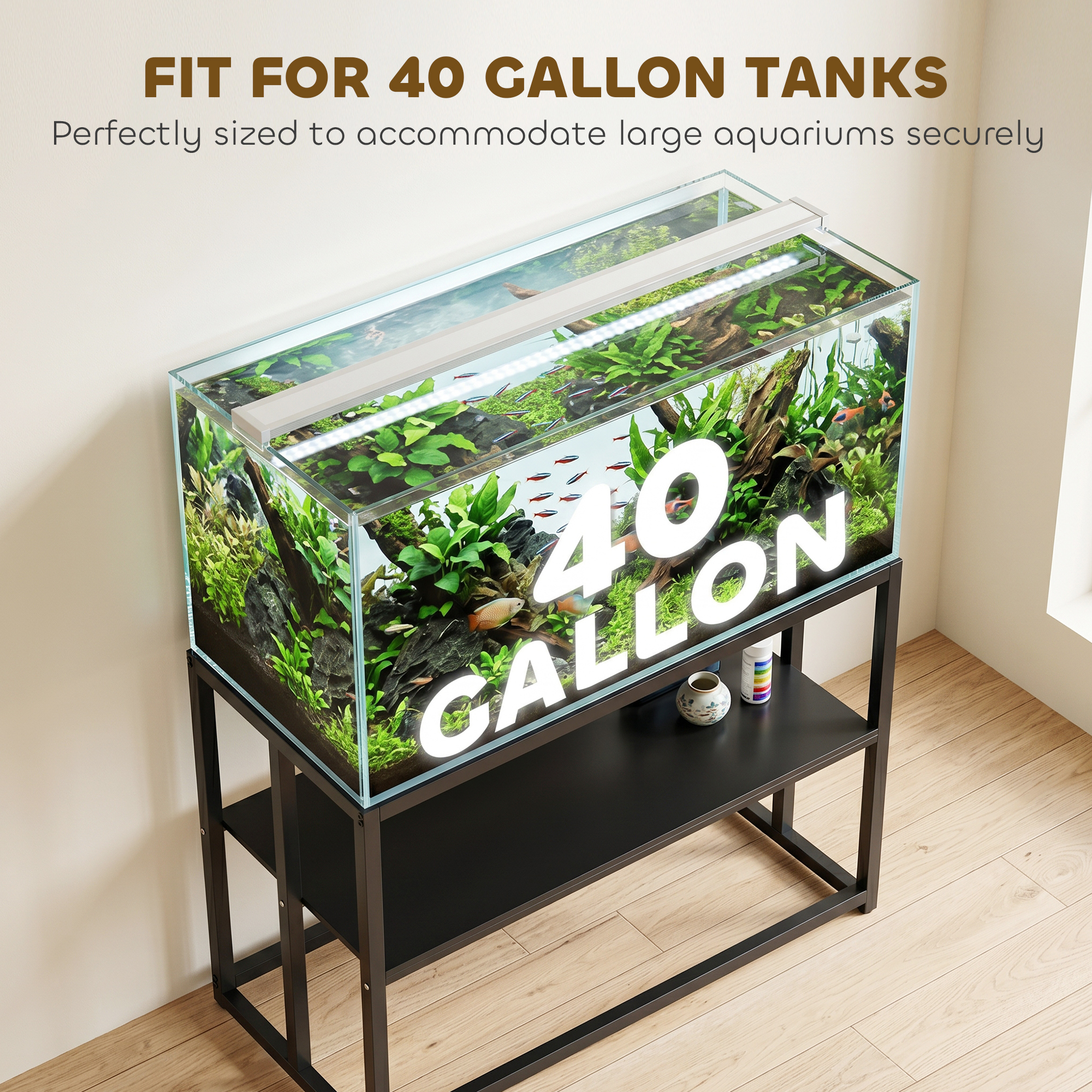 40 Gallon Fish Tank Stand, Heavy Duty Aquarium Stand with Storage Shelf, Adjustable Feet, 36.6" L x 18.5" W x 29.9" H