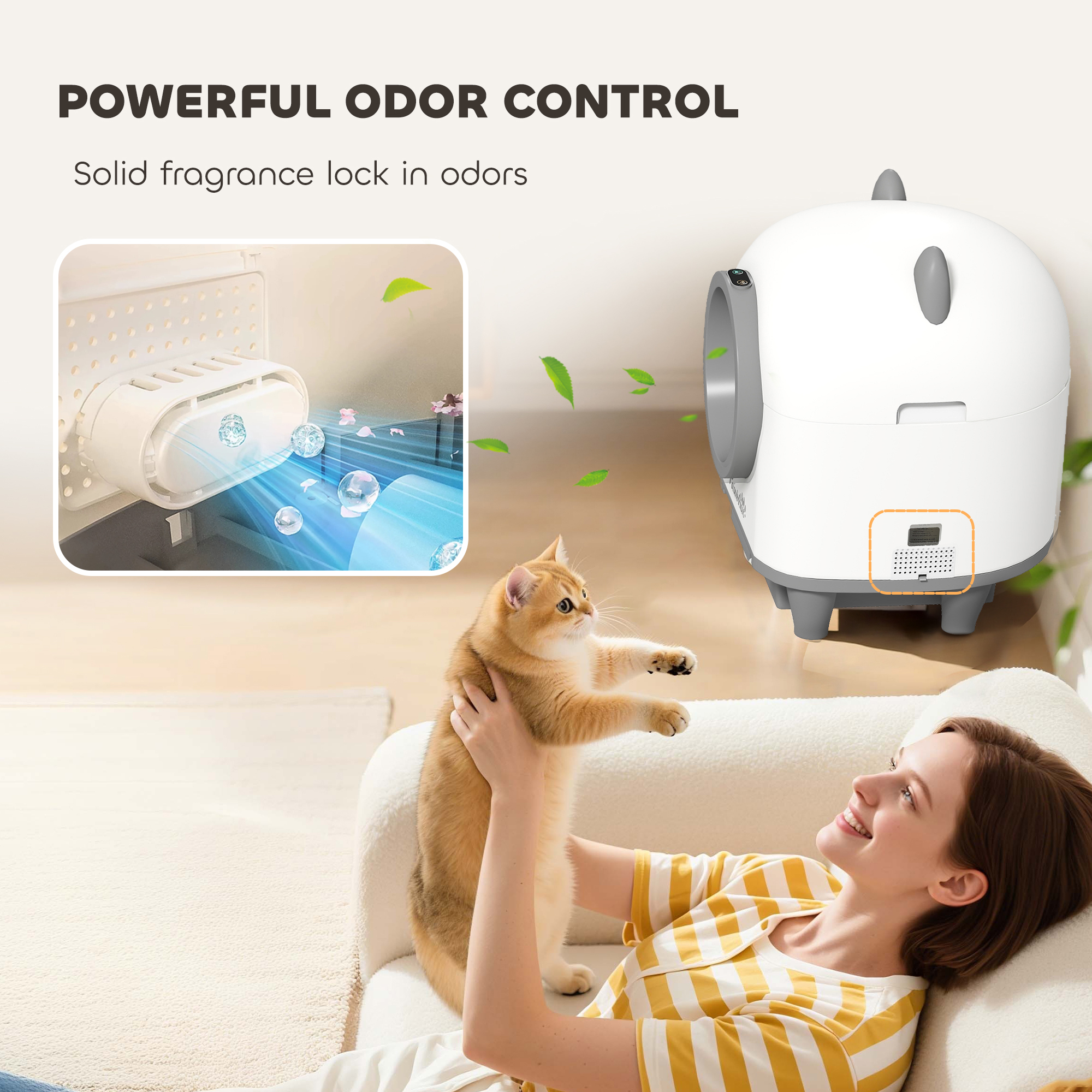 Automatic Cat Litter Box with App Control, Odor Isolation, Safety Protection, Anti-Pinch, 1 Roll Garbage Bag