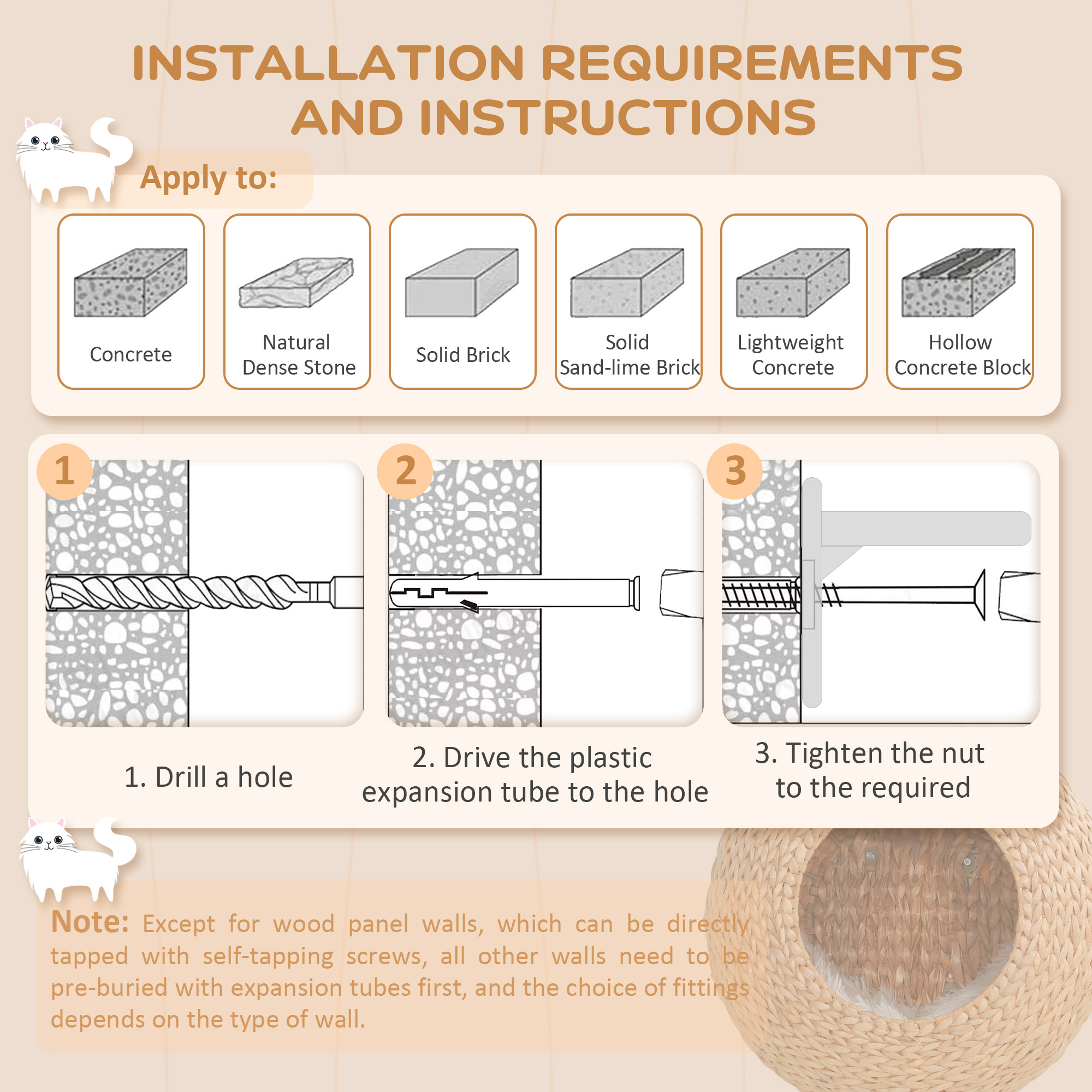 Cat Wall Shelf with Washable Cushion, Wall Mounted Cat Condo Furniture for Indoor Kittens, Beige