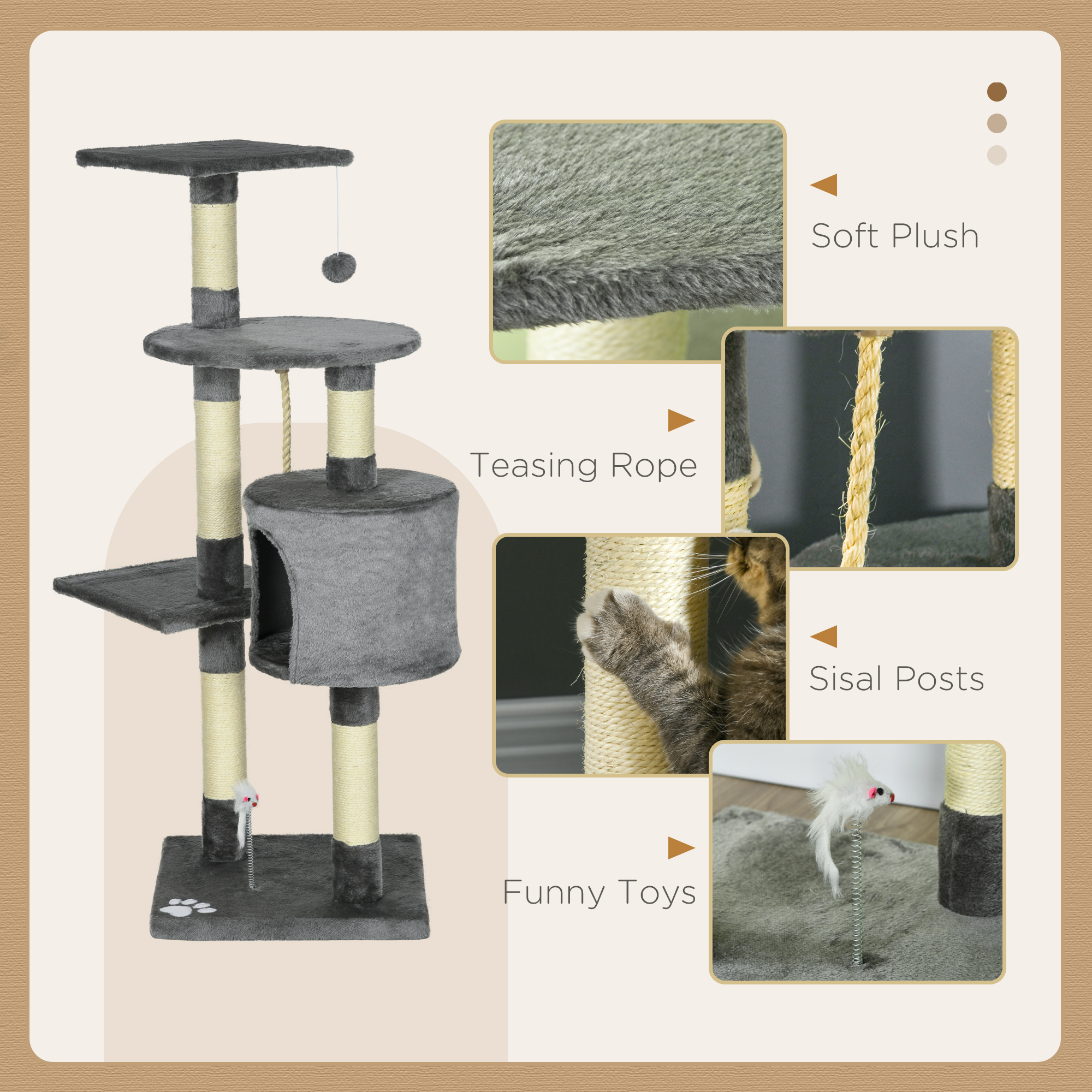 46Inch Scratching Cat Tree, Multi Level Cat Tower for Large Cats Adult with Toys and Condo, Grey - Image 5