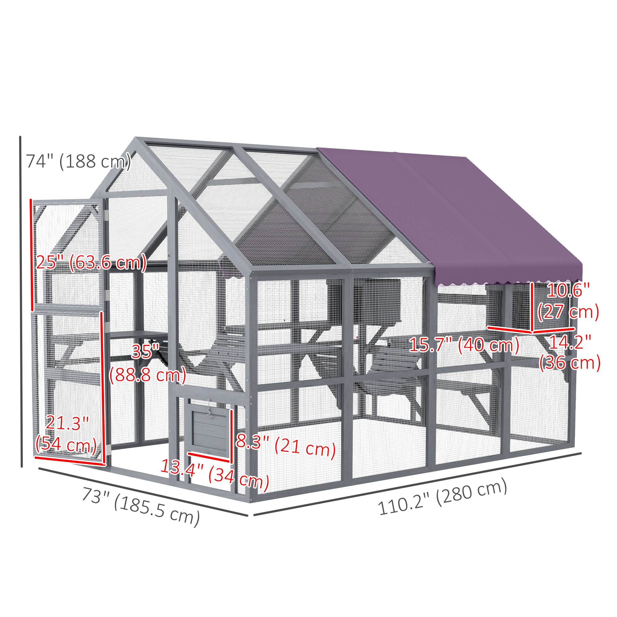 Outdoor Cat Enclosure Wooden Feral Cat House w/ Weatherproof Canopy, Bridges, Resting Boxes, Platforms, for 3-6 Cats