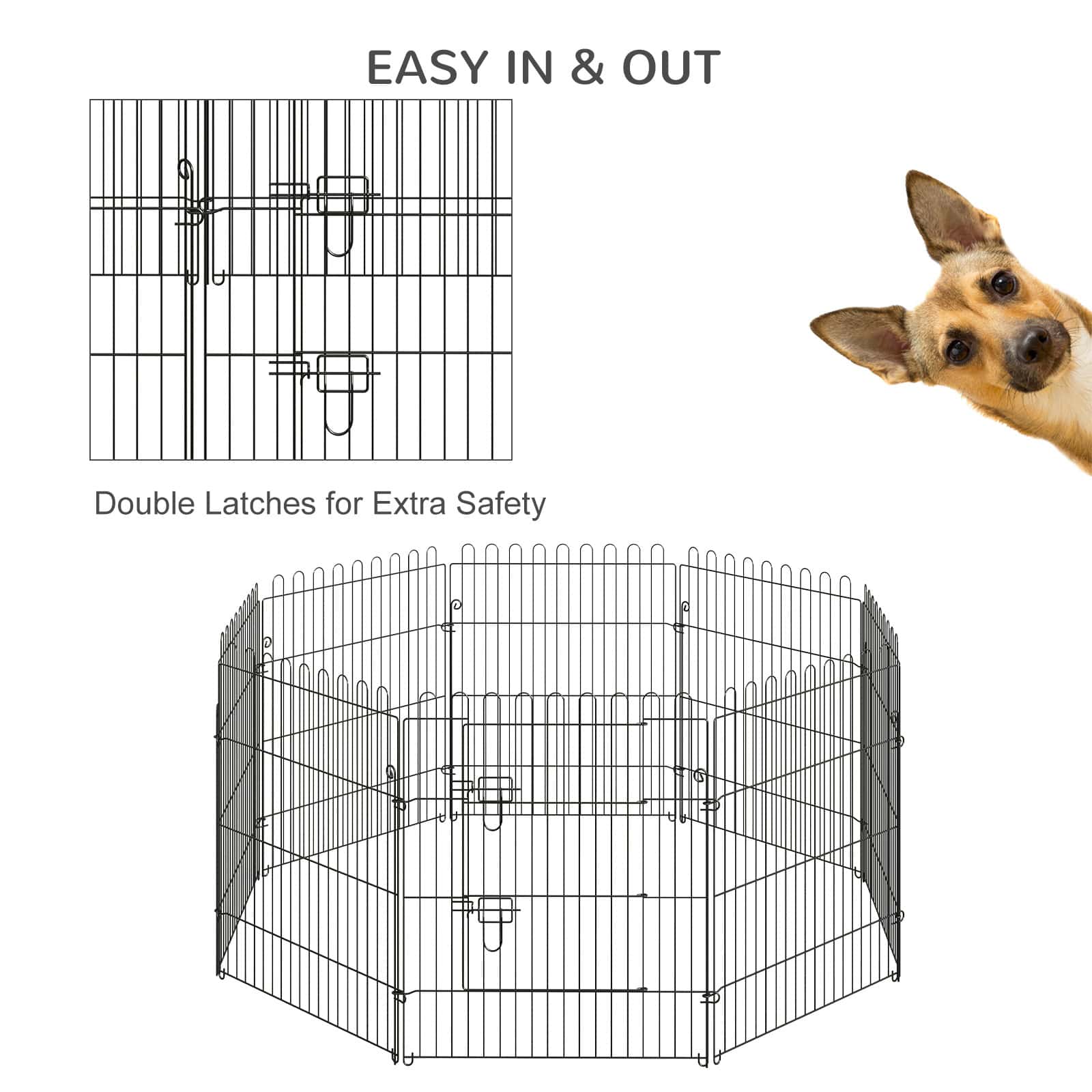30inch 8-Panel Octagon Pet Exercise Playpen Crate Foldable Dog Cage Pen Puppy Kennel, Black - Image 7