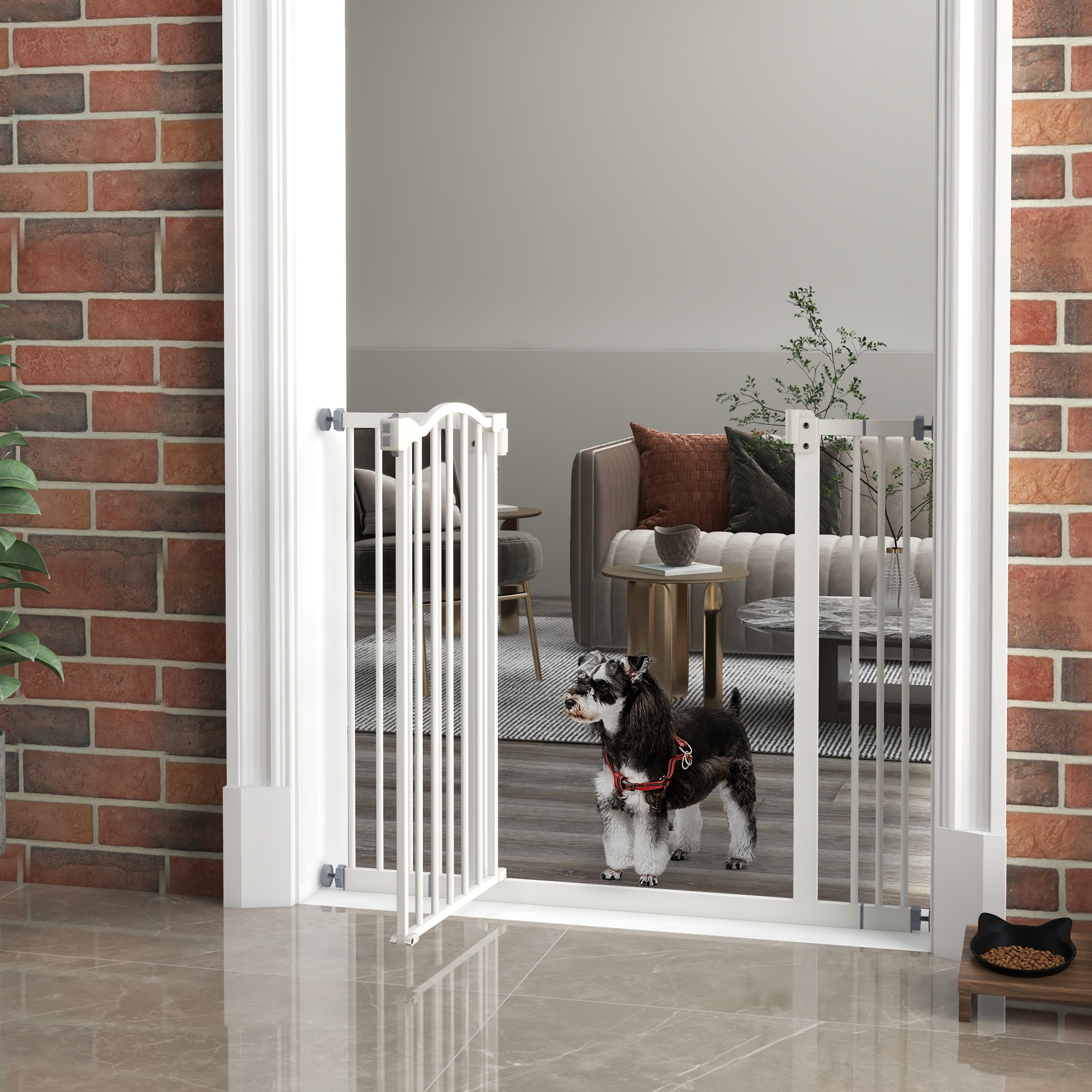 Extra Tall Dog Gate with Door, Pressure Fit, Auto Close, Double Locking for Doorways Hallways Stairs, 29"-39", White - Image 8