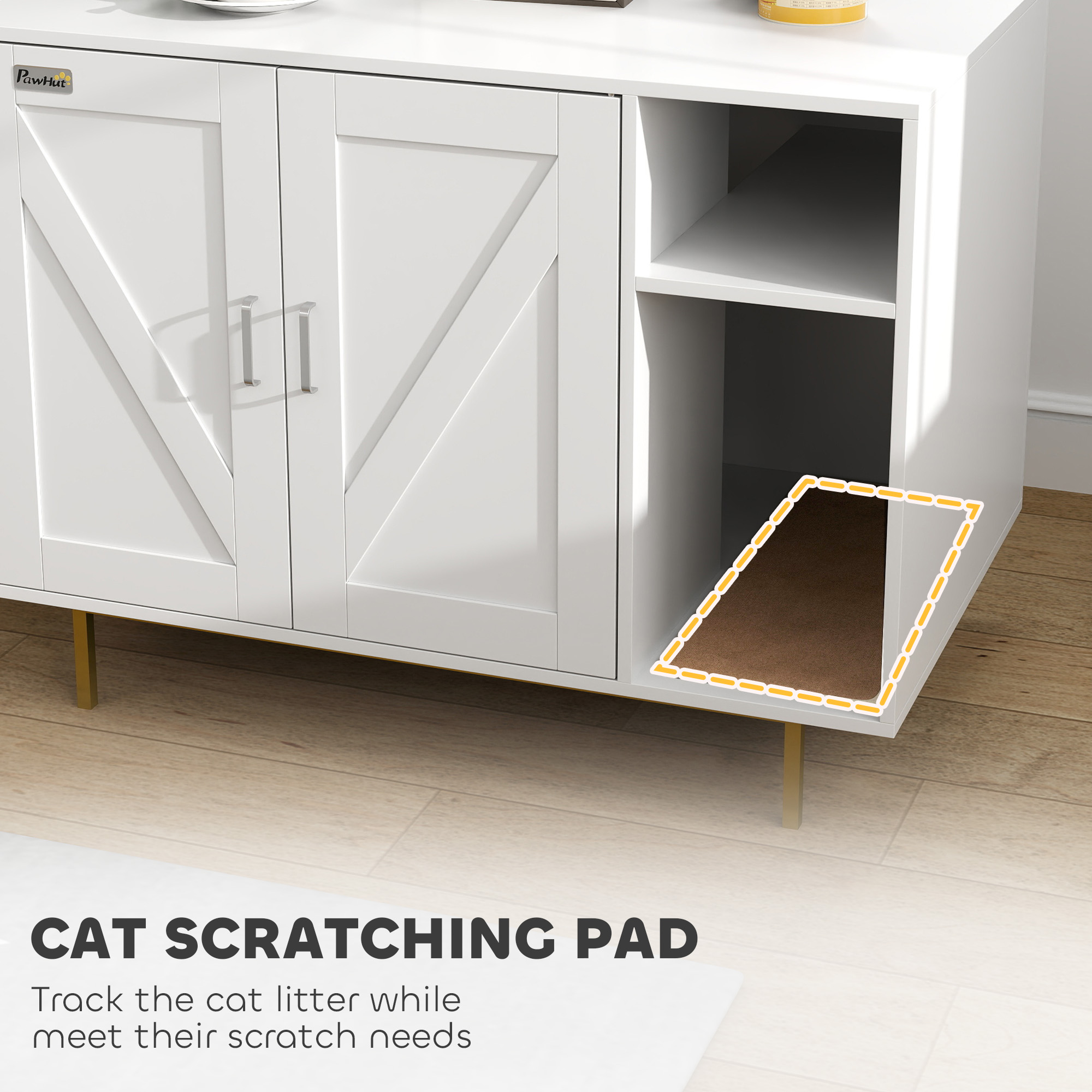 Cat Litter Box Enclosure, Hidden Litter Box with Scratching Pad, Storage, for Living Room, Bedroom, 31.5" x 20" x 24"