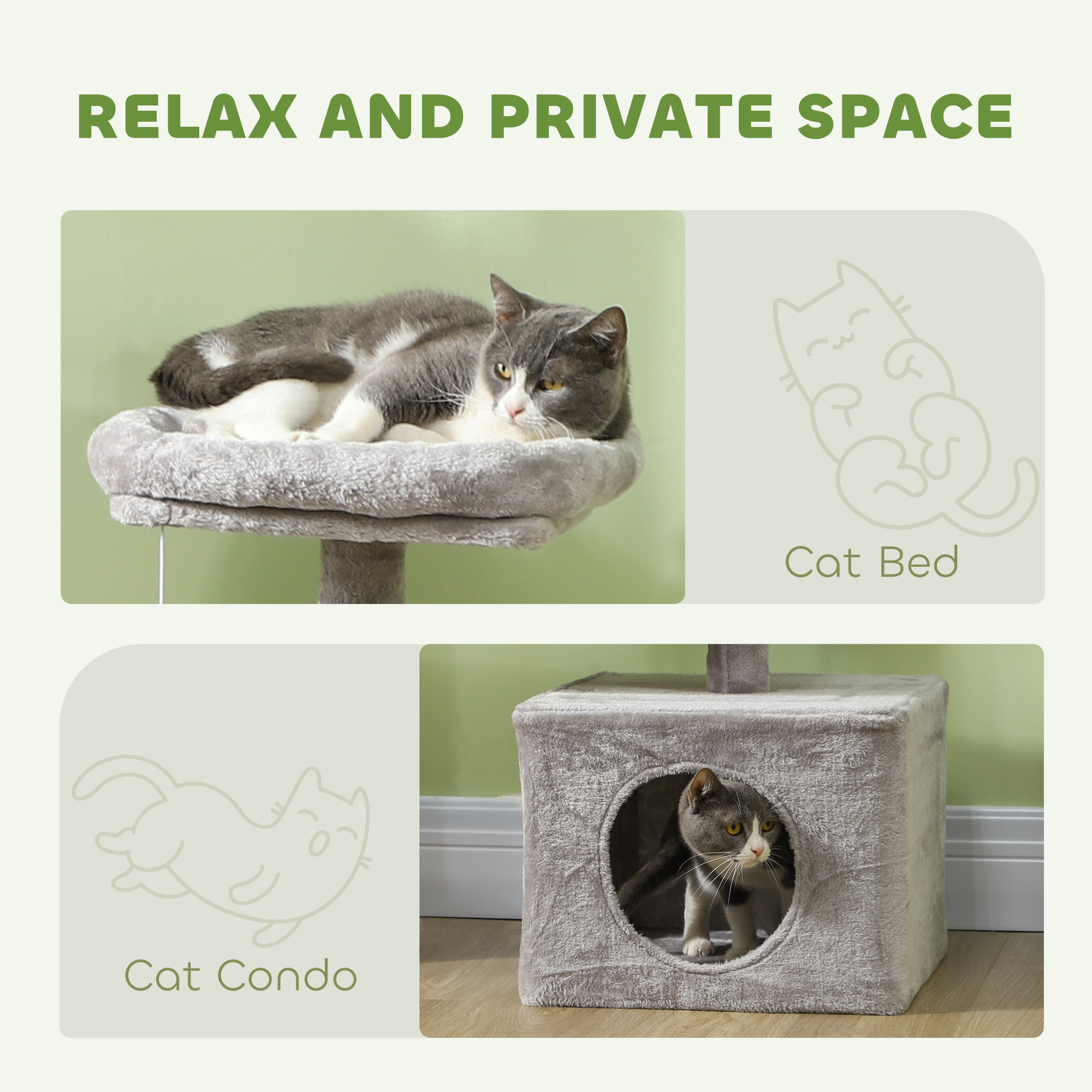 53" Cat Tree, Cat Tower with Scratching Posts, Cat Condo, Beds, Platforms, Toy Balls for Indoor Cats, Light Grey