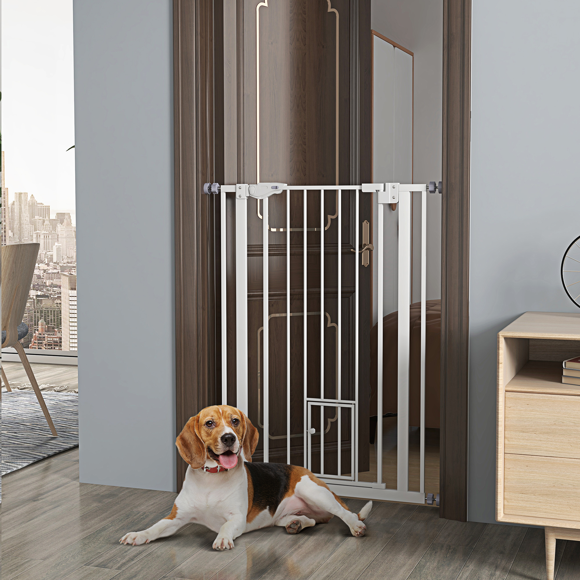 41" Easy Open Indoor Dog Gates for Doorways, House, Stair - White