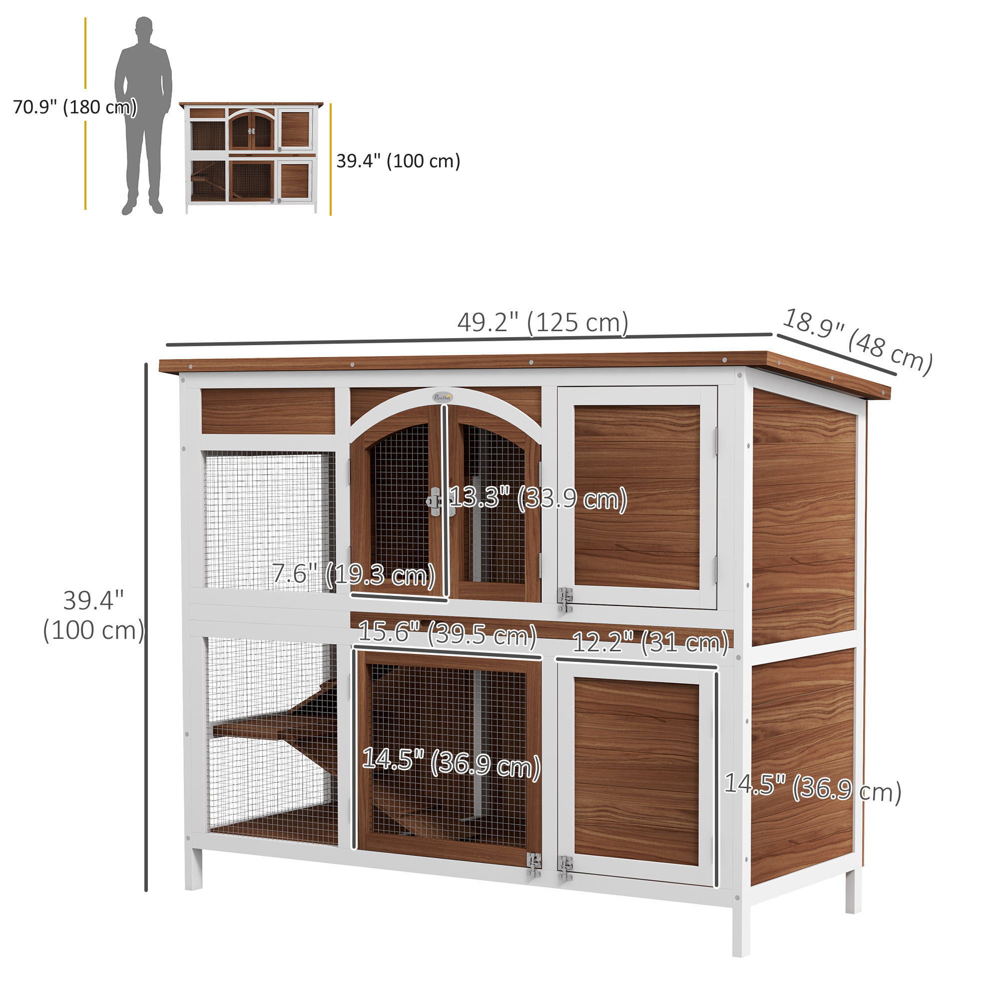 Two-Tier Wooden Rabbit Hutch with Openable Roof, Slide-Out Tray