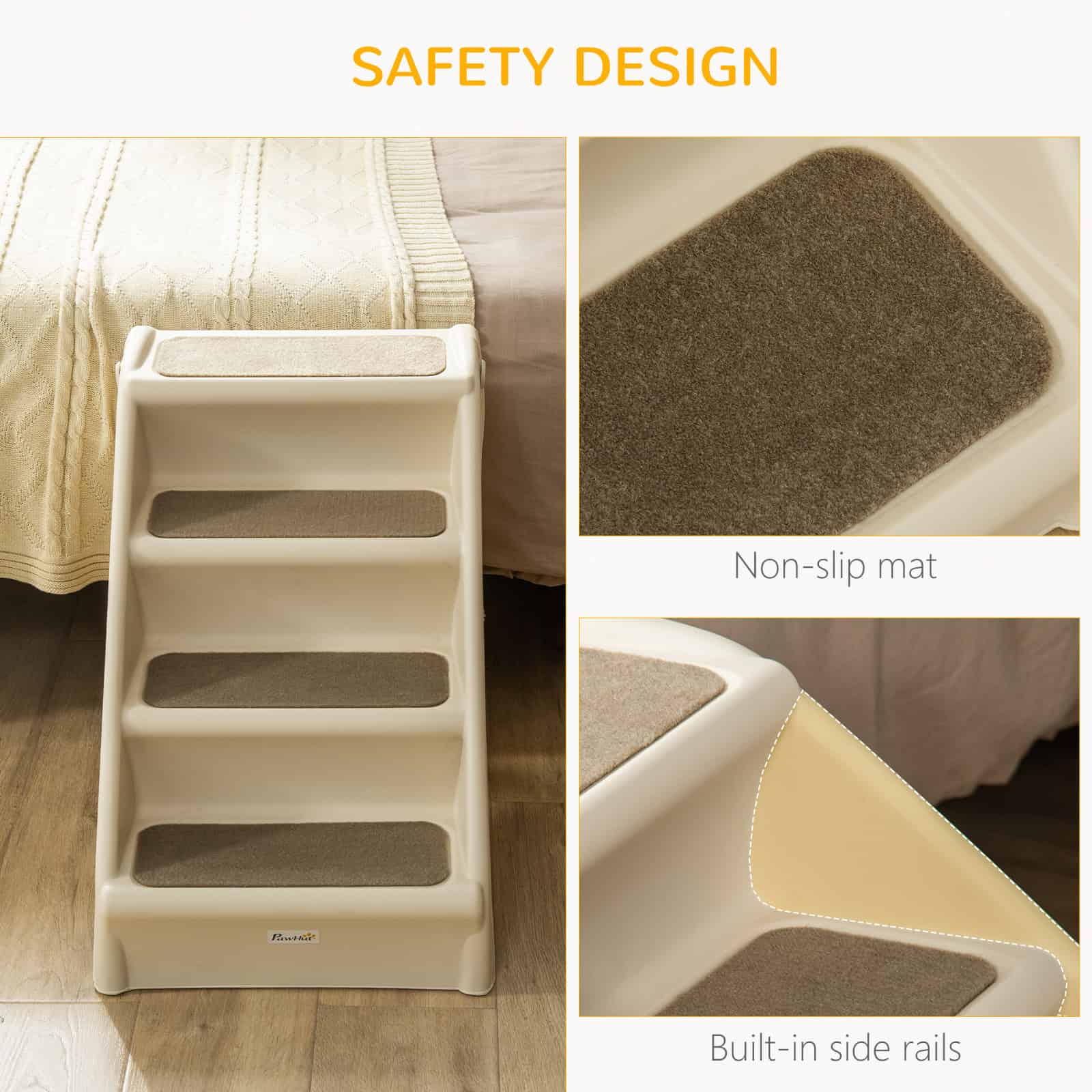 4-Level Portable Dog Stairs, Foldable Dog Steps for Small Dogs, Lightweight Cat Steps, with Nonslip Soft Mats, for High Bed, Sofa, Beige