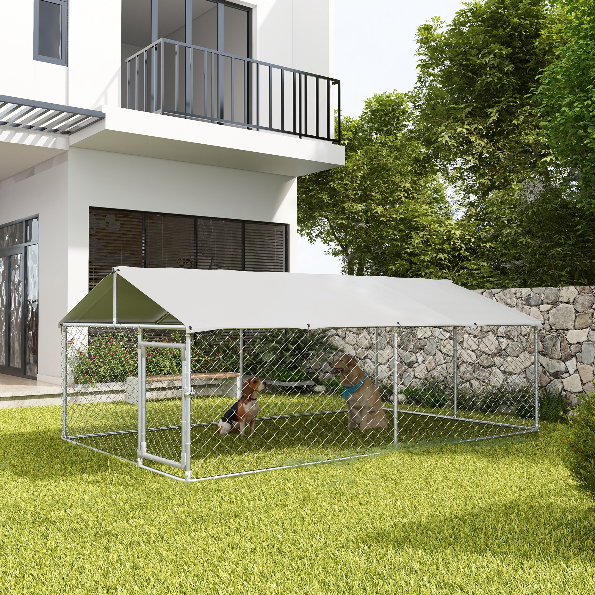 13.1' x 7.5' x 4.9' Outdoor Dog Kennel Dog Run with Waterproof, UV Resistant Cover for Medium Large Sized Dogs, Silver